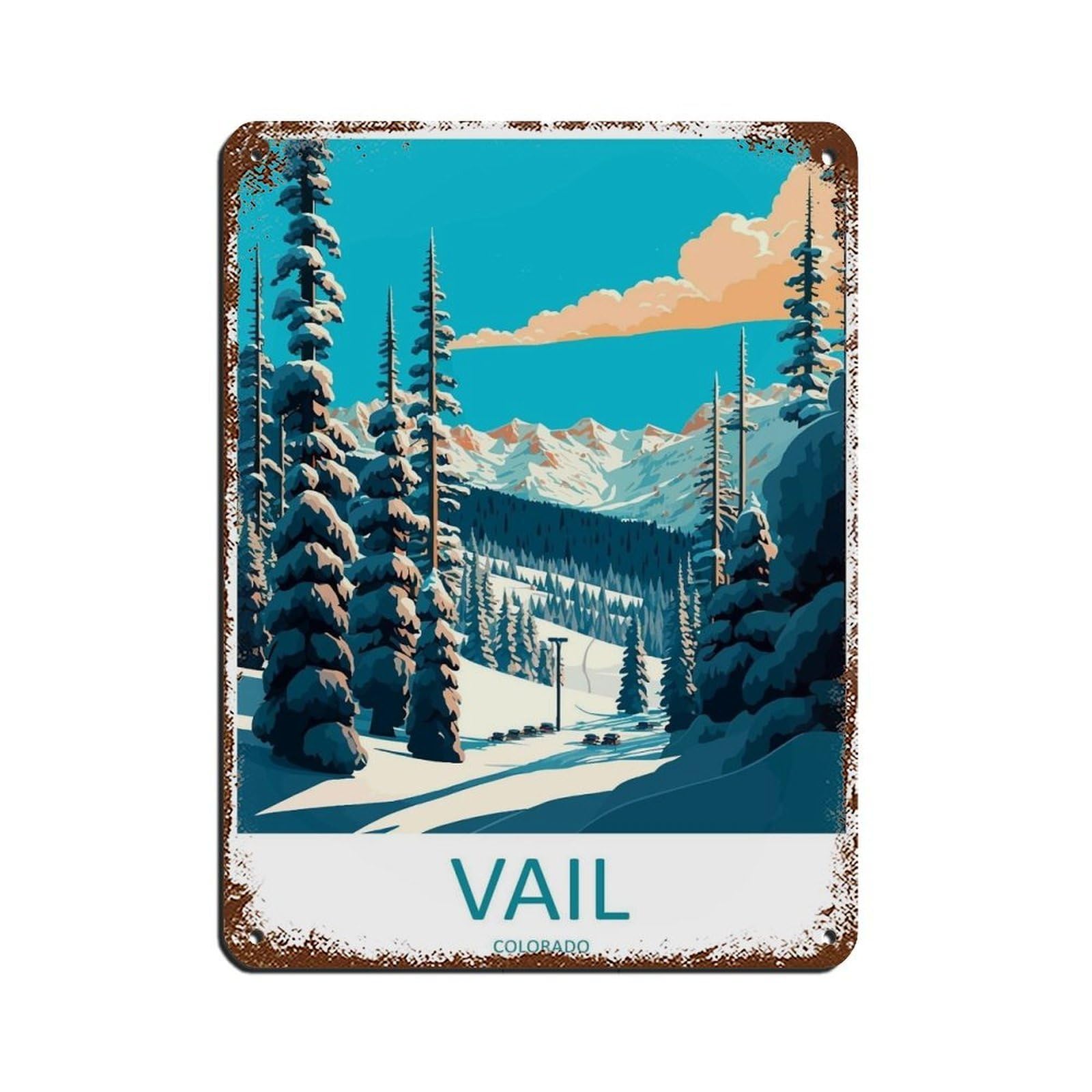 Vail Ski Resort Travel Art Ski Art Lover Gift (2) Tin Sign Vintage Metal Pub Club Cafe Bar Home Wall Art Decoration Poster Retro 12x16inch(30x40cm)
