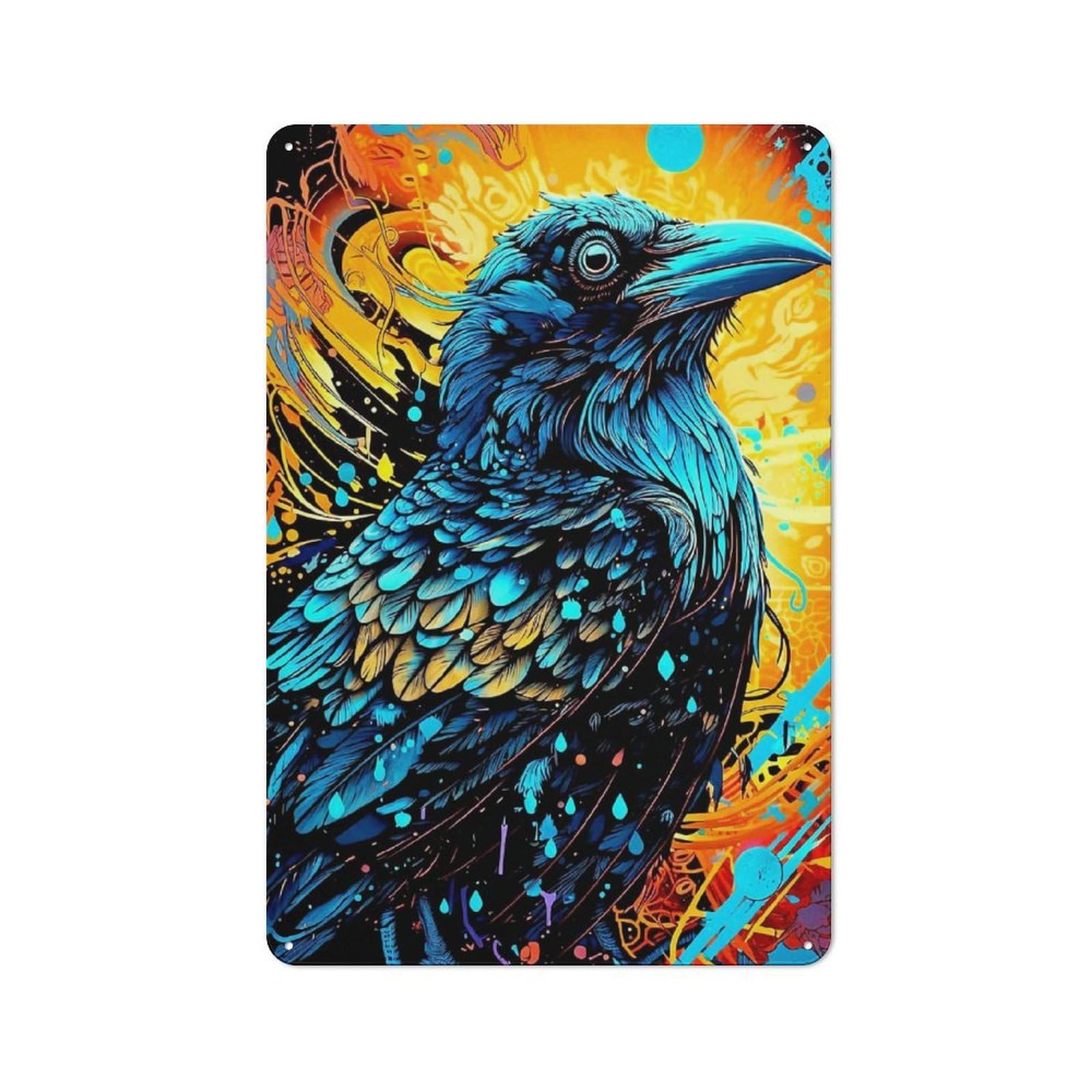Junmoney Raven Loft Style Metal Wall Art Sign 30X20cm Featuring Urban Room Decor For Loft, Studio, Office Or Creative Room