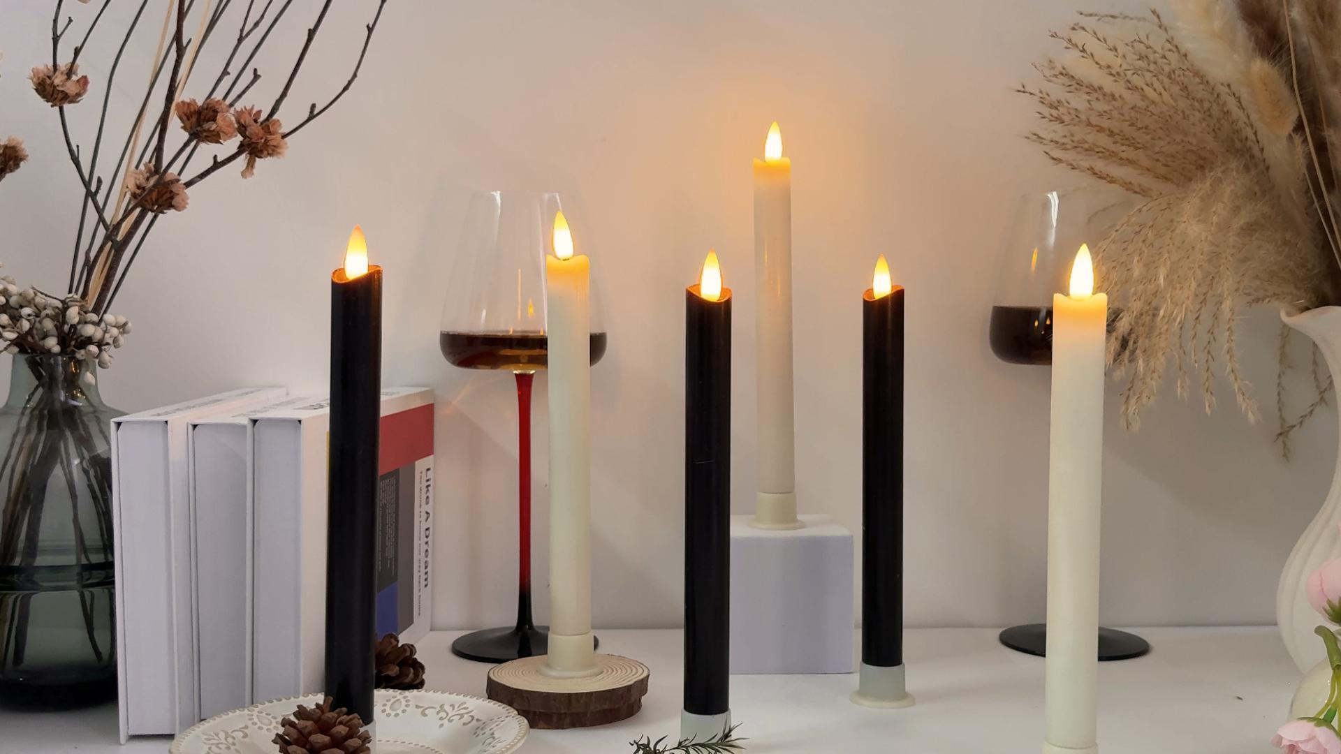 Image of LED Flameless Taper Candles with Two Remote Timer Battery Operate, Pack of 6, 3D Flickering Warm Real Wax Candles, Wedding Dinner Holiday Decor Candles, (D 0.86 inch * H 9.6 inch, Lvory)