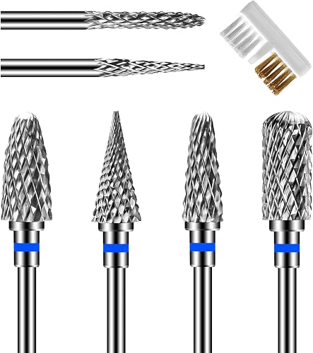 Diesisa 6 Pack Nail Drill Bits for Acrylic Nails, 3/32" Shank Drill Bits for Nails Professional Electric Cuticle Drill Bit, Cuticle Cleaner Nail Gel Polish Remover Tool for Home Salon Nail Bits-Blue