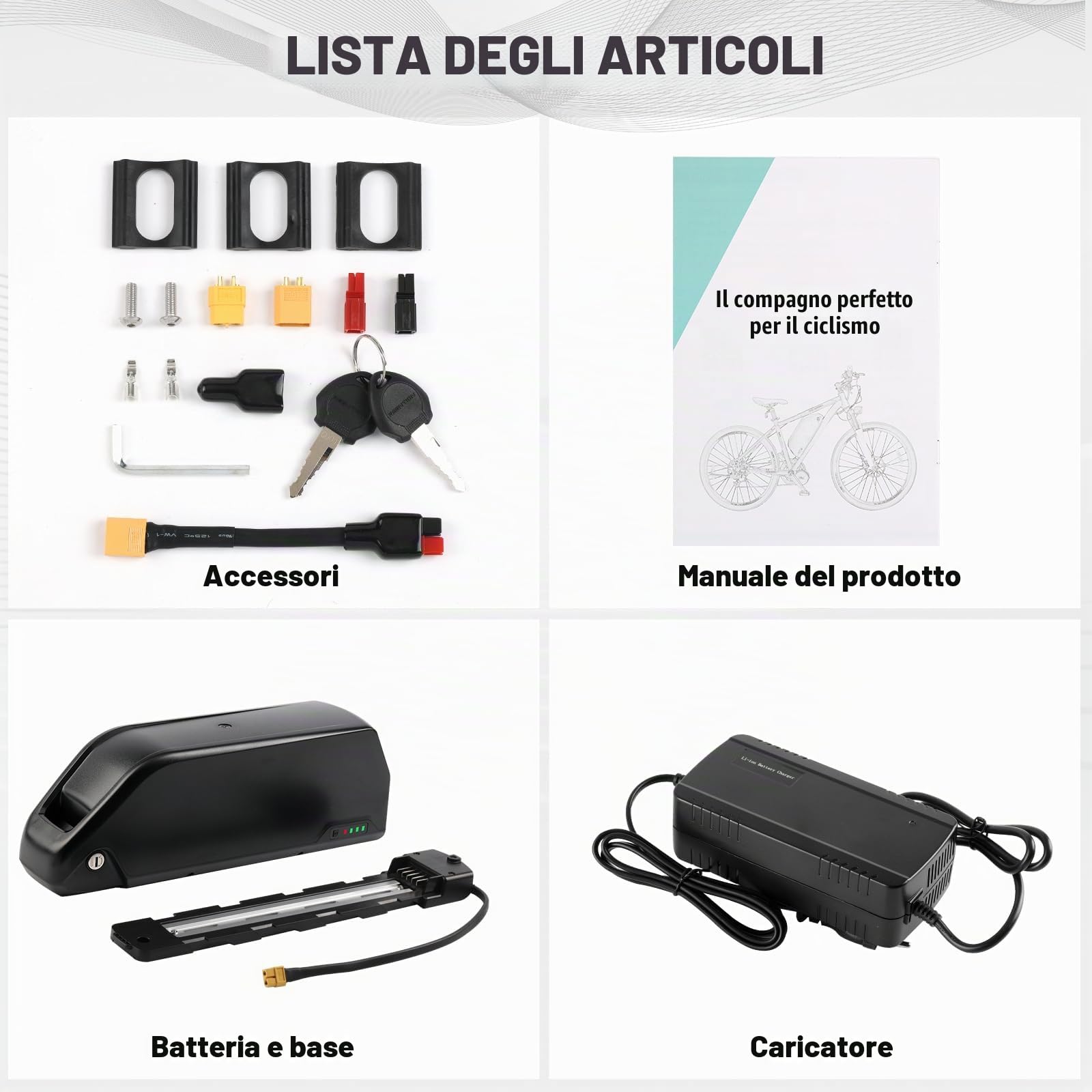 52V 20AH Batteria per Bicicletta Elettrica con Caricatore Rapido da 3A, Hailong Batteria Agli Ioni di Litioper Bici Elettrica Sul Tubo Obliquo, con Piastra di Base a 5 Pin