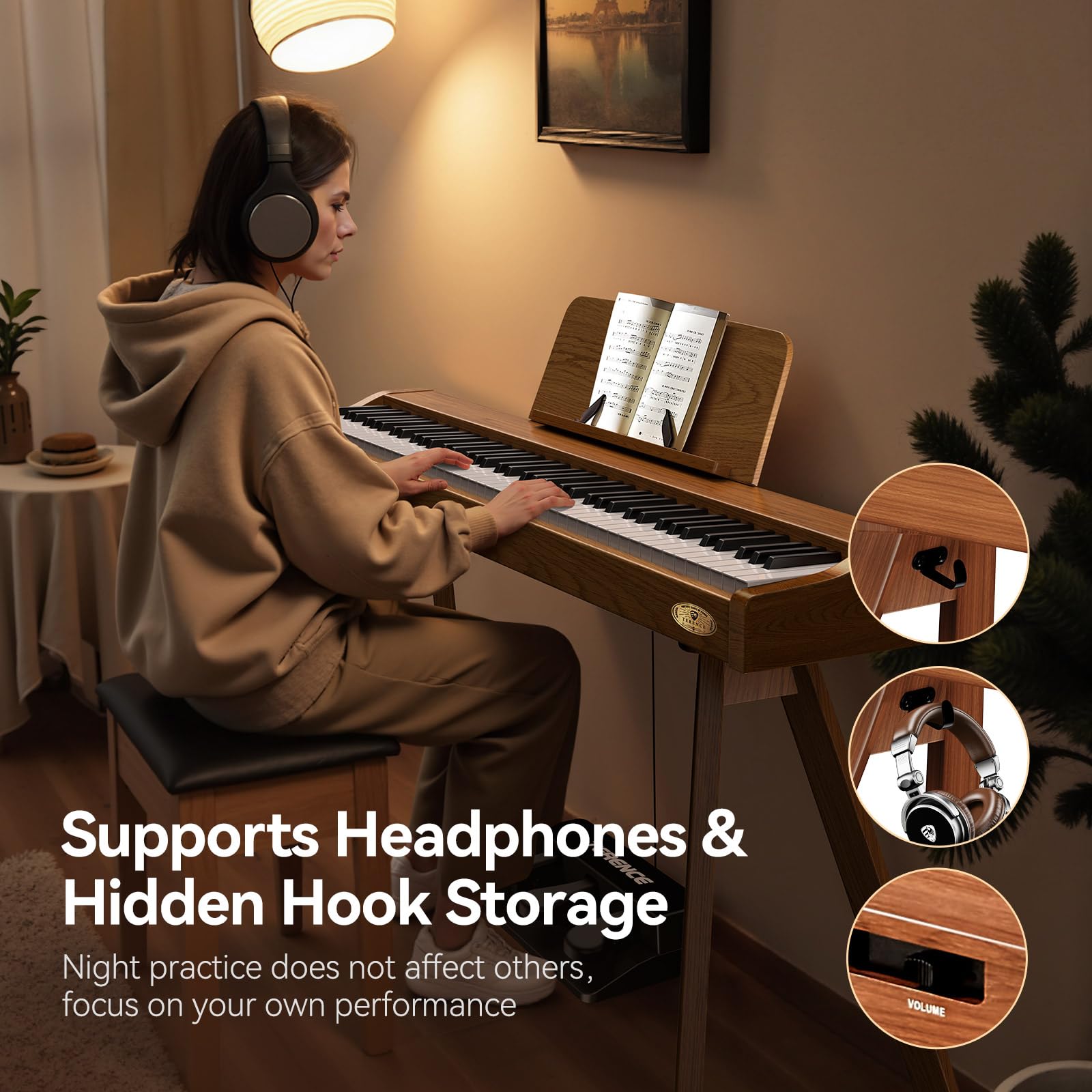 TERENCE P37 E Piano 88 Tasten Hammermechanik Klavier Professionelles Digitalpiano 88-Tasten-Hammerpiano 20W Lautsprecher mit drei Pedalen und Ständer USB-MIDI- und Kopfhöreranschluss Geeignet