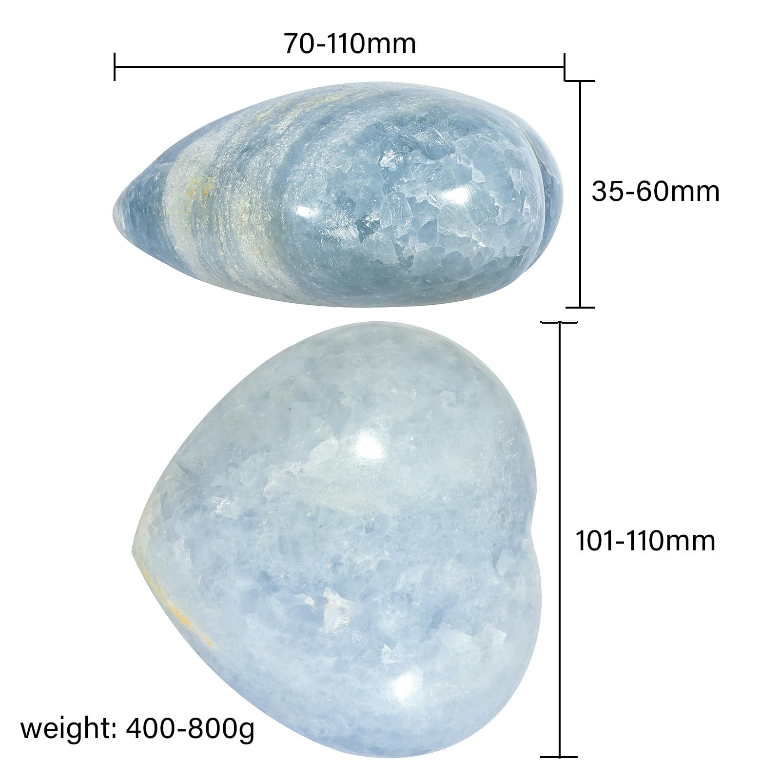 Nupuyai Natural Blue Celestite Crystal Heart Stone, Polished Worry Palm Stone Anxiety Relief - Image 2