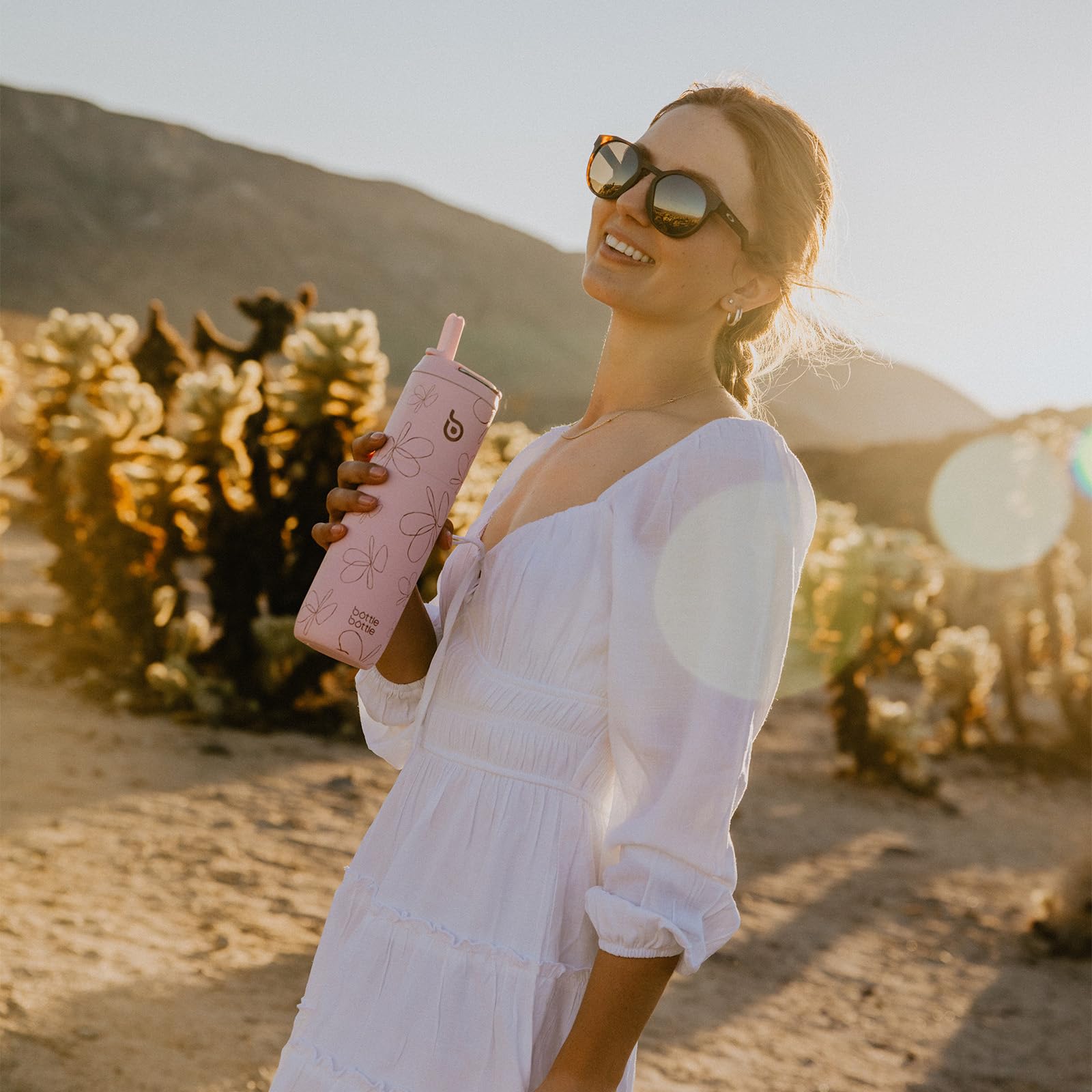 Bottle Bottle Borraccia termica da 710 ml, con coperchio, cannuccia, manico, acciaio inox, a doppia parete sottovuoto, a prova di perdite, senza BPA, per sport, viaggi, palestra, fiori (Flower Frenzy)