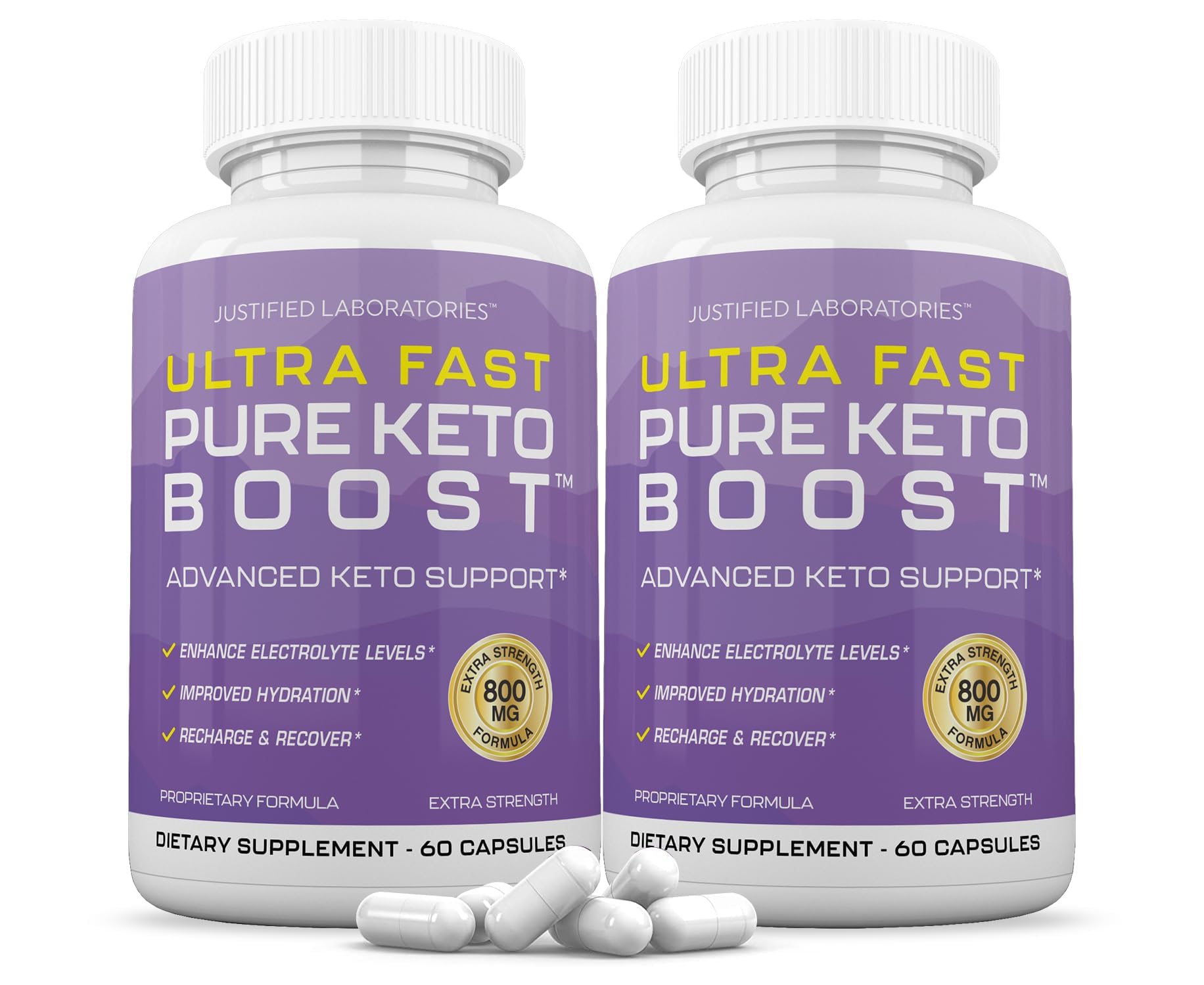 Justified Laboratories (2 Pack Ultra Fast Pure Keto Boost Pills 1275MG New & Improved Formula Contains Apple Cider Vinegar Extra Virgin Olive Oil Powder Green Tea Leaf 120 Capsules