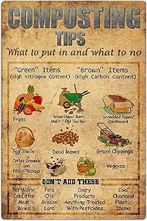 JIUFOTK Composting Tips Metal Tin Signs What To Put In And What To No Posters Farmers Reference Guide Plaques Farm Farmhouse Home Wall Art Decor 8x12 Inches