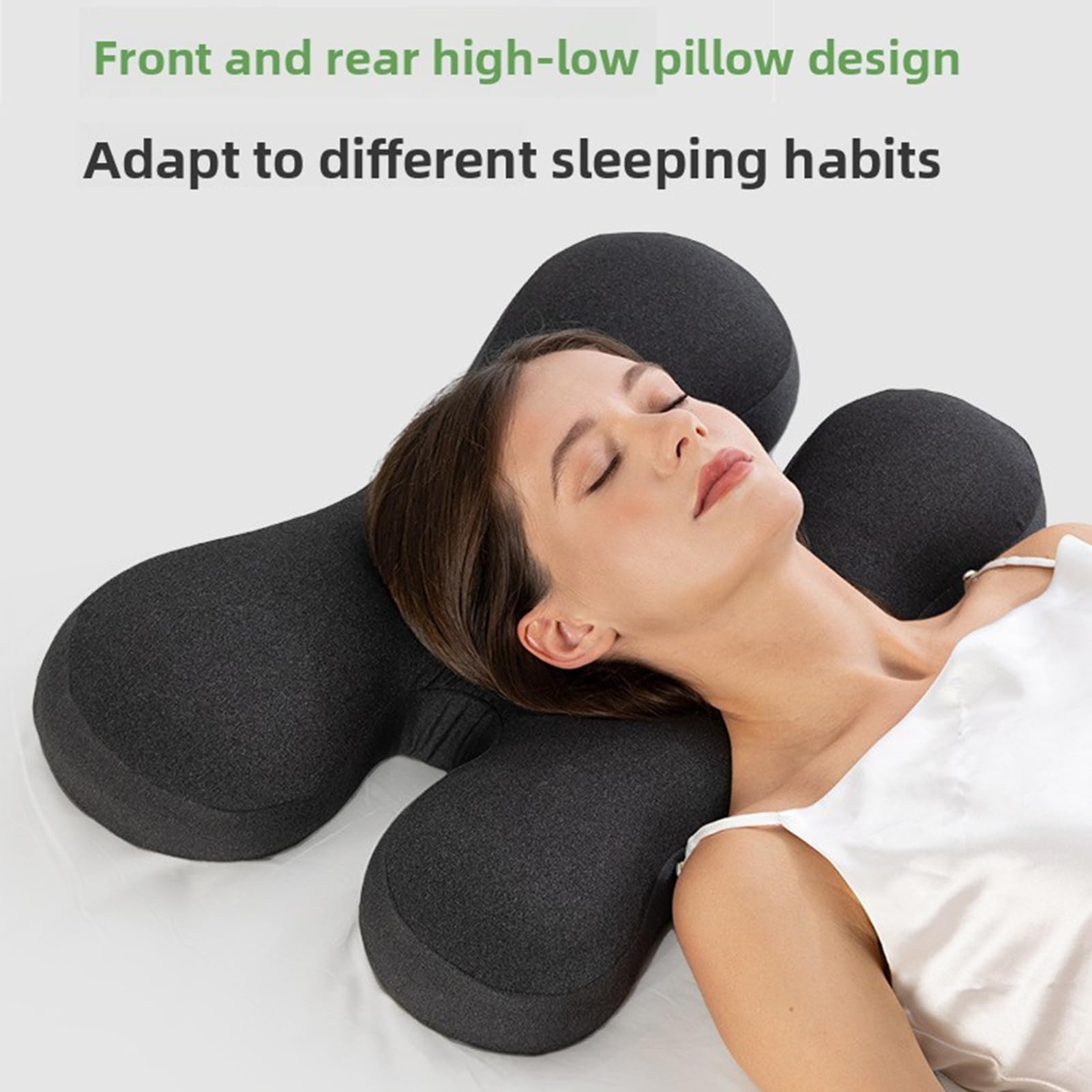 Almohada Antiarrugas, Almohada de Espuma viscoelástica para Cuello, para Dormir de Lado con Varilla Moldeadora Ajustable