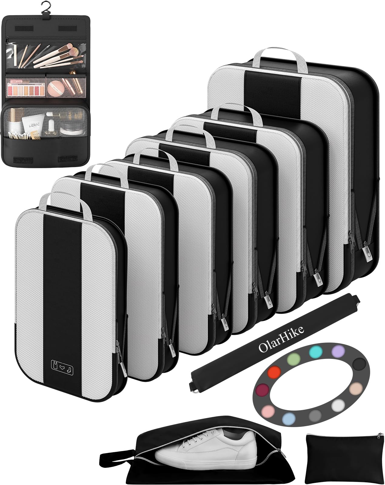 10 Set Compression Packing Cubes for Travel Essentials,Compressible Expandable Packing Cubes for Suitcase,OlarHike Luggage Organizer Bags for Travel,Handy Helper for Organizing Clothes(Black)