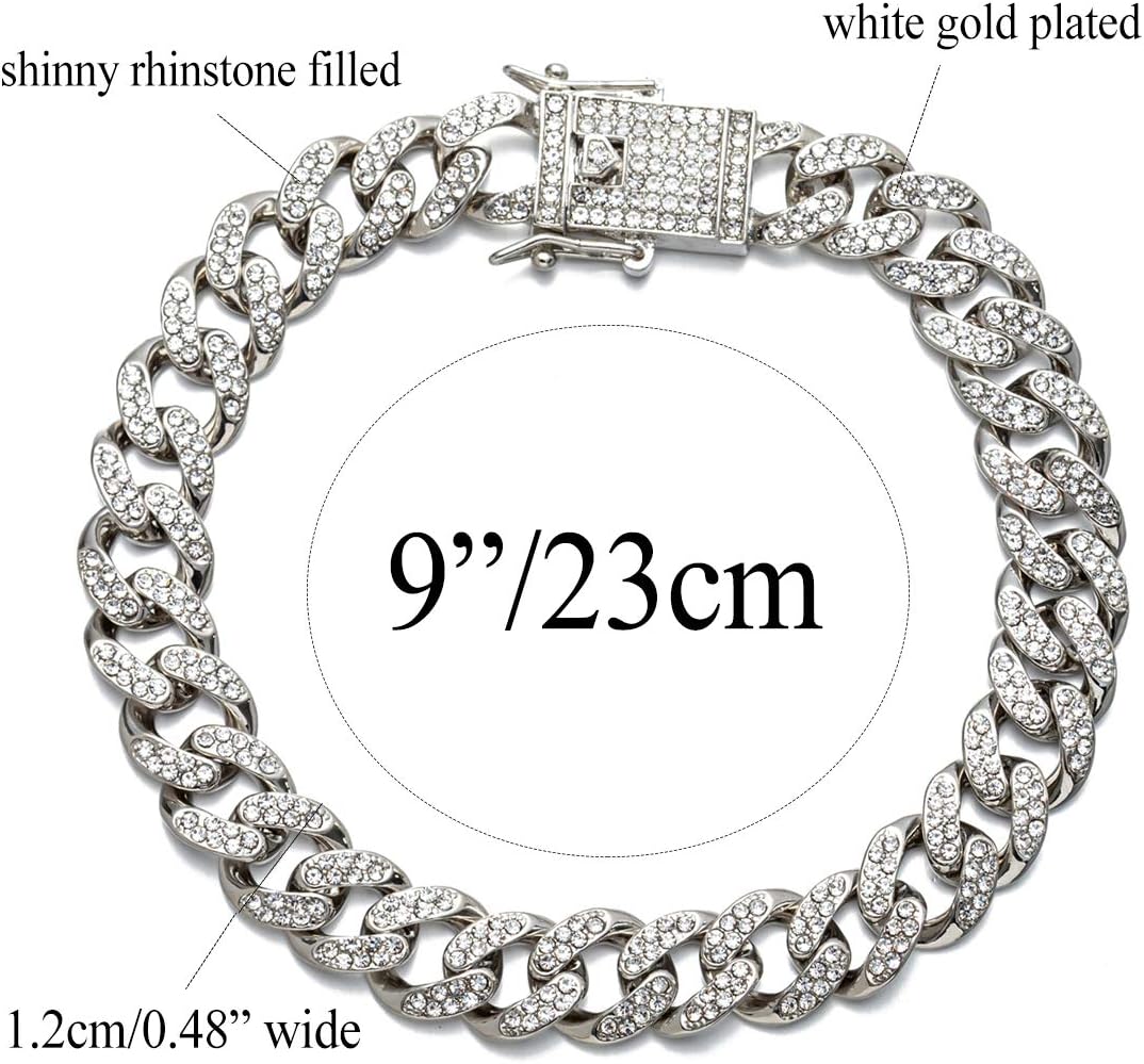kelistom Cuban Link Anklet Bracelet for Women Men Hip-hop 18K Gold/White Gold Plated Iced Out Rhinestones Filled Chain Ankle Bracelets, 9" 10" 11"