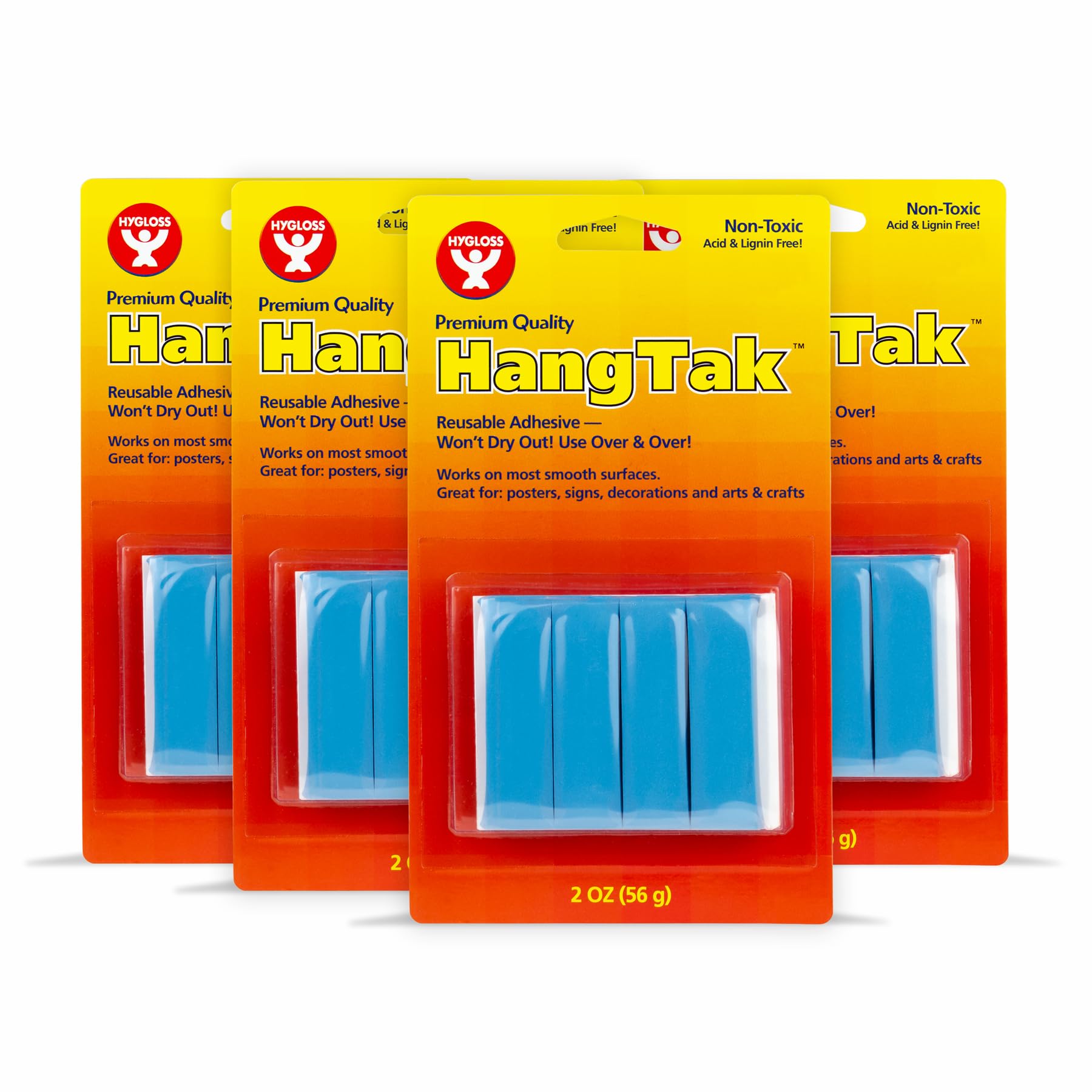 Hygloss Blue HangTak Putty - 8 oz. Removable & Reusable Poster and Picture Mounting Putty, Wall-Safe Sticky Tack for Home, Classroom & Office Use (4 Packs, 2-Ounce Each)