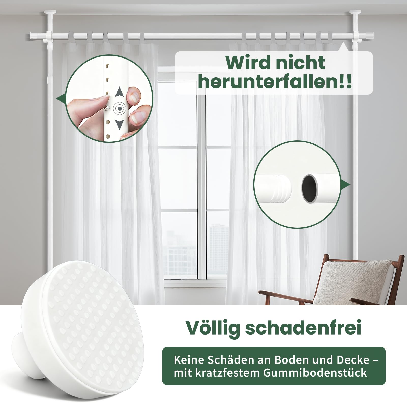 JILRON Divisore per stanze, asta tesa senza foratura per balcone, protezione da sguardi indiscreti e cabina armadio, regolabile (A110-300×L183-508cm), facile da installare, per inquilini, bianco
