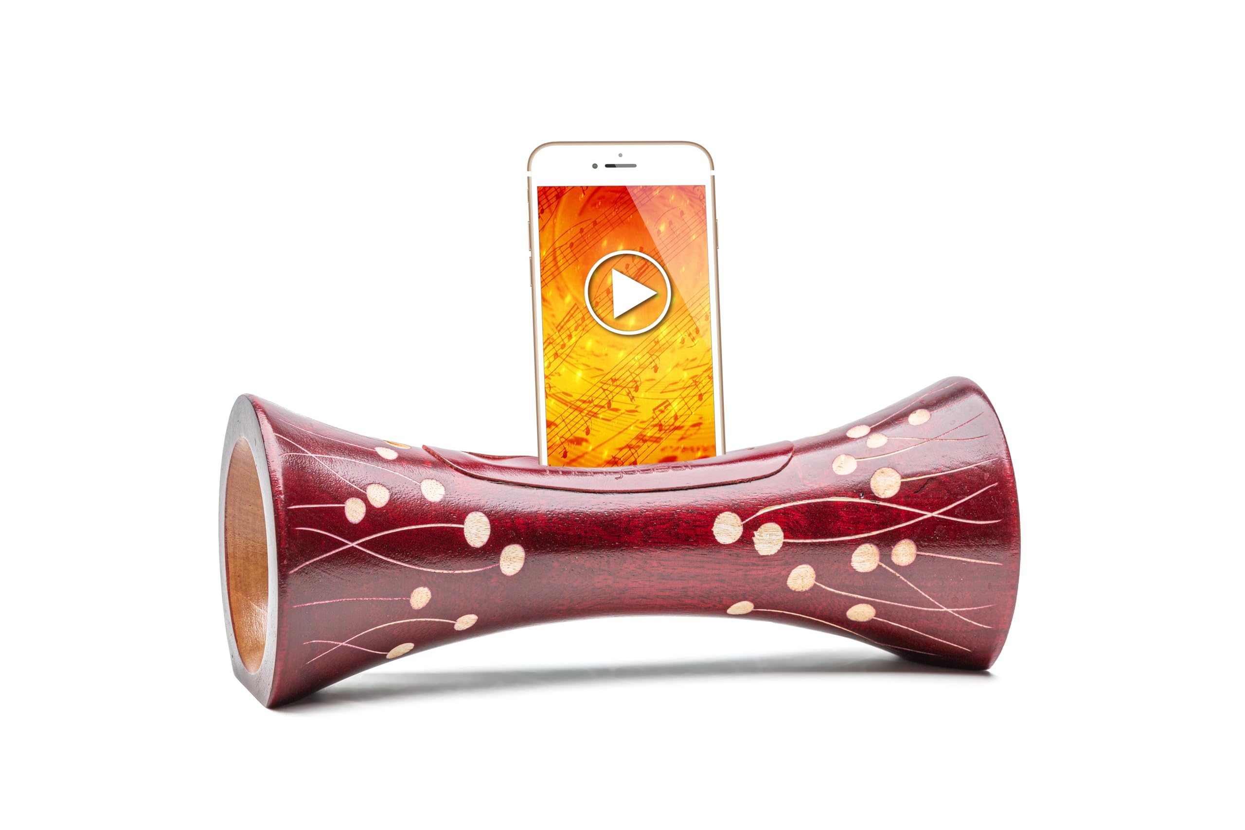 mangobeat® - Enceinte écologique et Universelle en Bois - Amplification de Tous Les Smartphones sans électricité - «Bordeaux Perle 25 cm