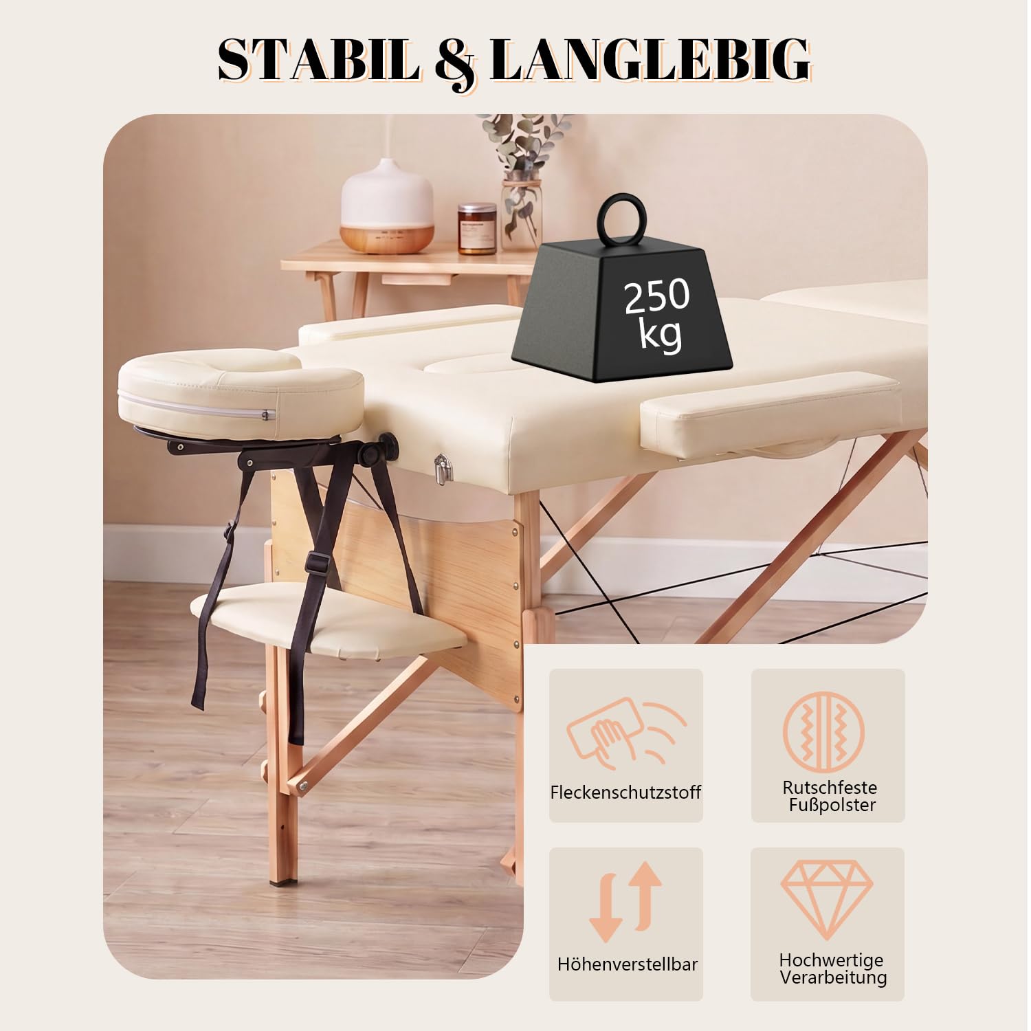 Kidol & Shellder® Cama de masaje 60 cm, składana, pojemność 250 kg, 9 cm, acolchado, bolso de transporte, cierre double, Blanco