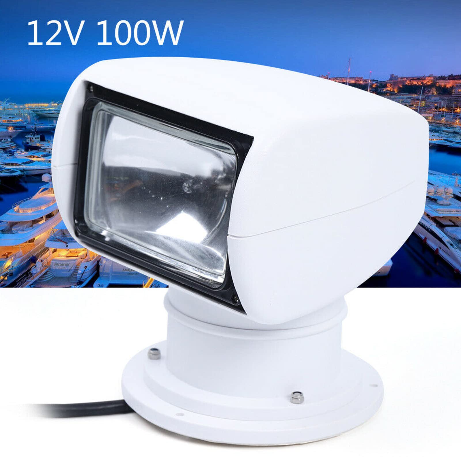 SHZICMY Boot Suchscheinwerfer Arbeitsleuchte 12V 100W Elektrischer Fernbedienung Halogen Suchscheinwerfer Outdoor Marine Scheinwerfer Arbeitslampe für Boot Auto LKW (Weiß)
