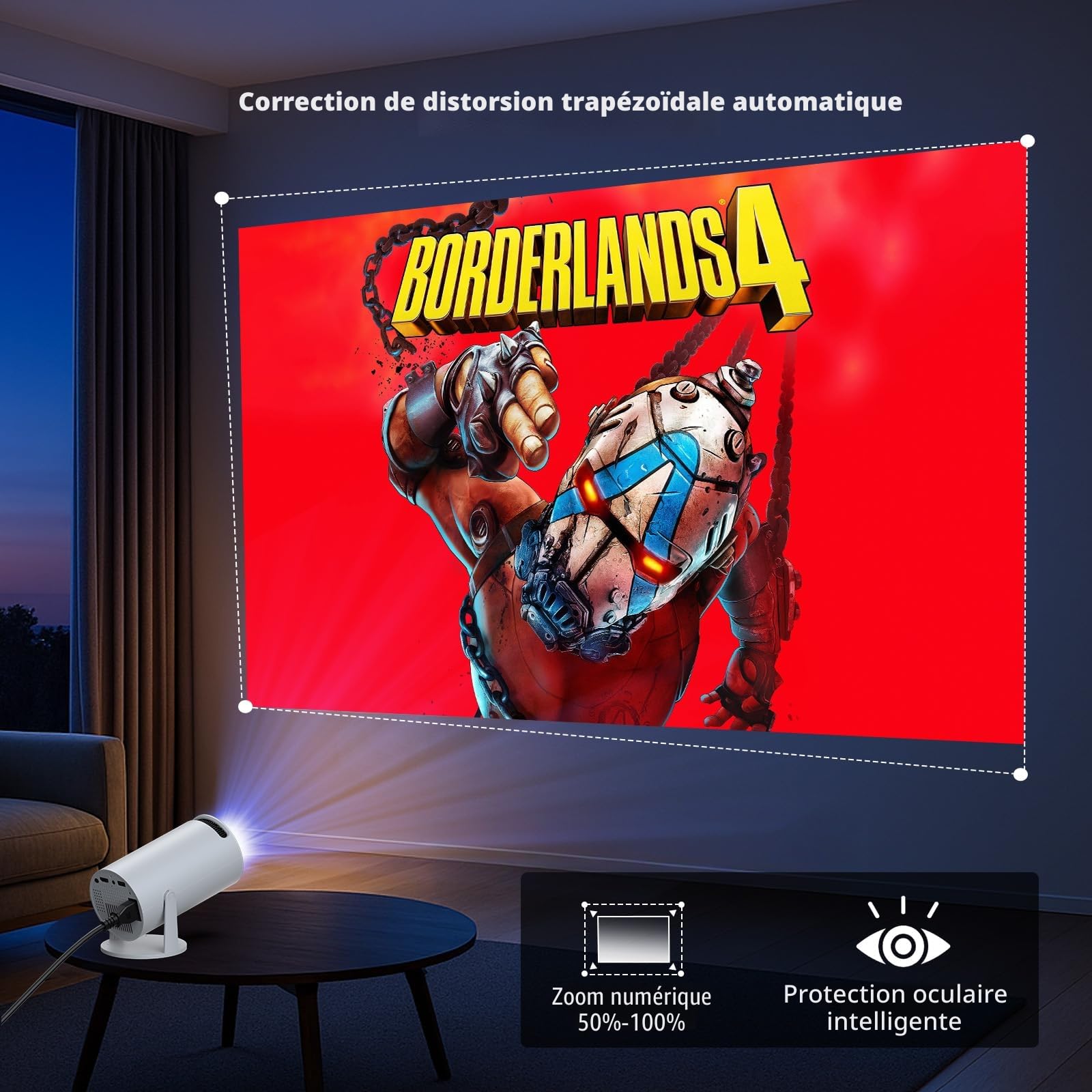 Vidéoprojecteur 4K Mini Projecteur Portable Android 11 avec BT 5.0 et WiFi 6, projecteur Video avec Auto Keystone, 220° Rotation retroprojecteur Compatible avec USB/PS/HDMI/TV Stick