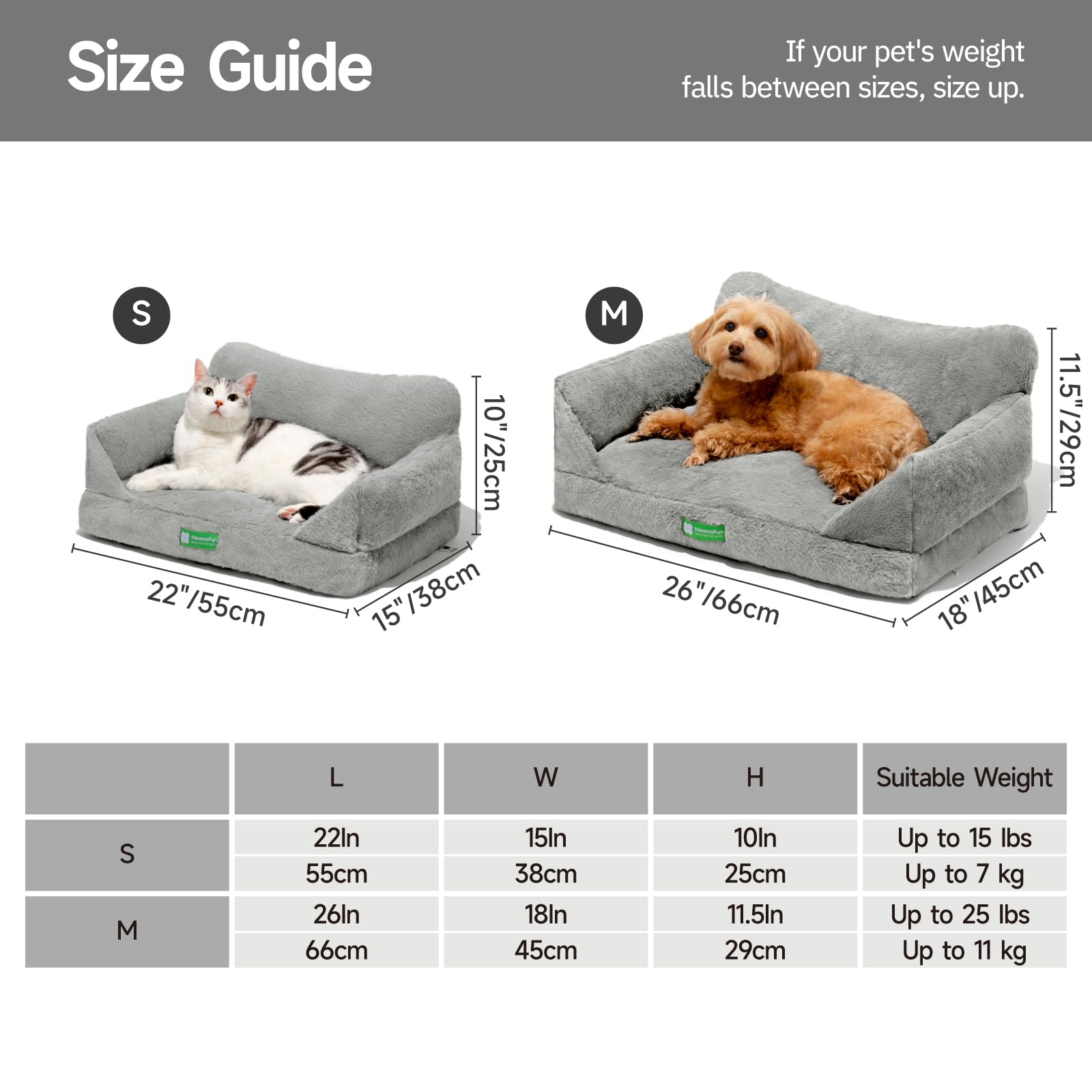 MEWOOFUN Katzen Sofa Katzenbett für Wohnungskatzen, Niedlich Kätzchen Bett Haustiersofa mit abnehmbarem, waschbarem Bezug und Rutschfester Unterseite für kleine Hunde (Grau, M)