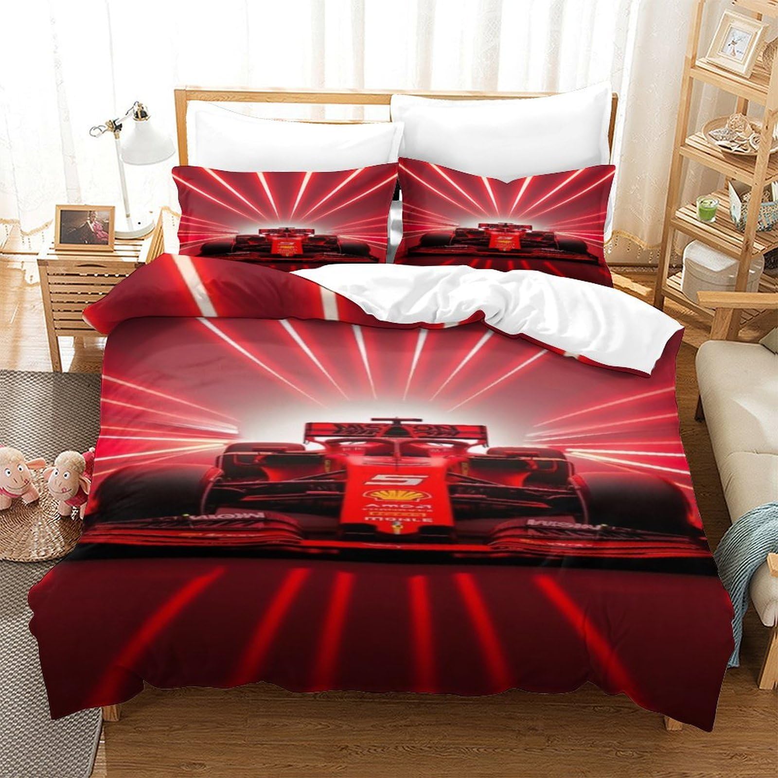 Qdzhcpmyk Style-1 F1 Racing Duvet Cover Sets 3 Pcs Hotel Quality Quilt Cover Bed Sets Bed Covers With Pillowcases With Zipper Closure Breathable Stylish Comforter Single（140X200cm）