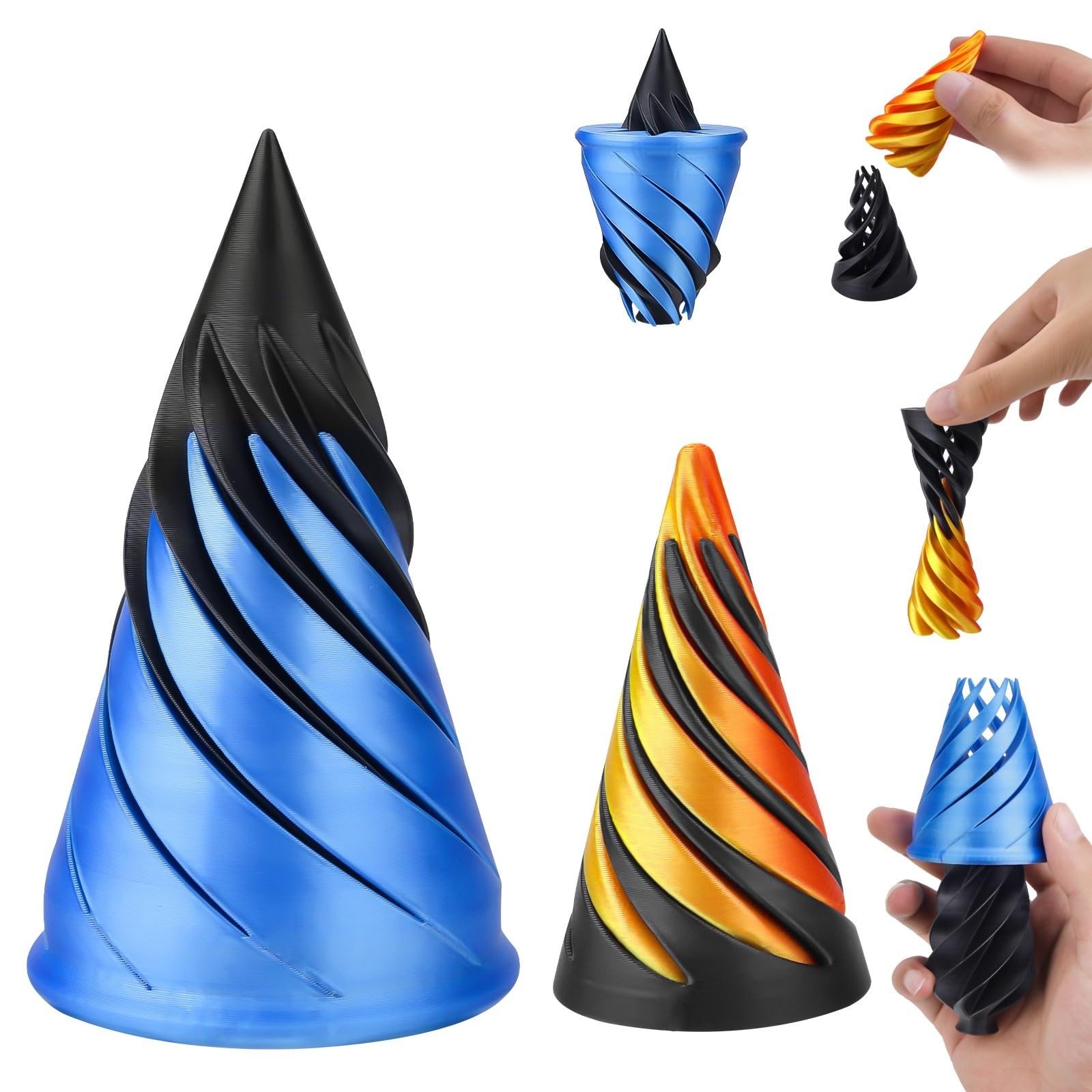 2PCS Impossible Pyramid Passthrough Sculpture, 3D Printed The Impossible Cone Fidget Toys, Rotating Spiral Cone Fidget Toy, Pass Through Pyramid Anxiety Relief Toy, Home Desktop Figurines Art Decor