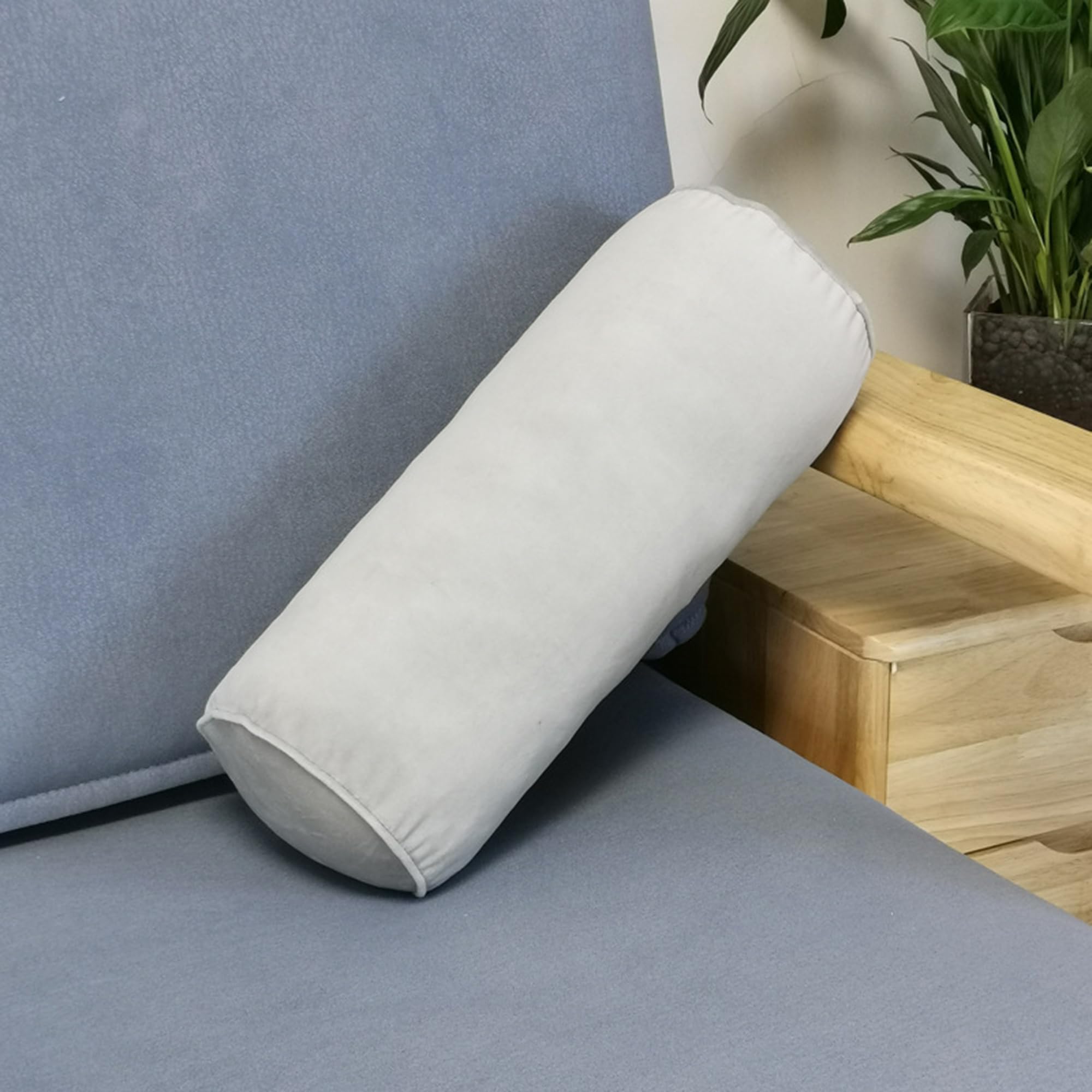Duoleh Light Grey Round Sofa Armrest Cushion Armrest Pillow, Round Cervical Roll Bolster Pillow, Bed Gap Filler Bed Pillow, Lumbar Support Cushion For Back, Knees, Neck Support (80X20cm,)