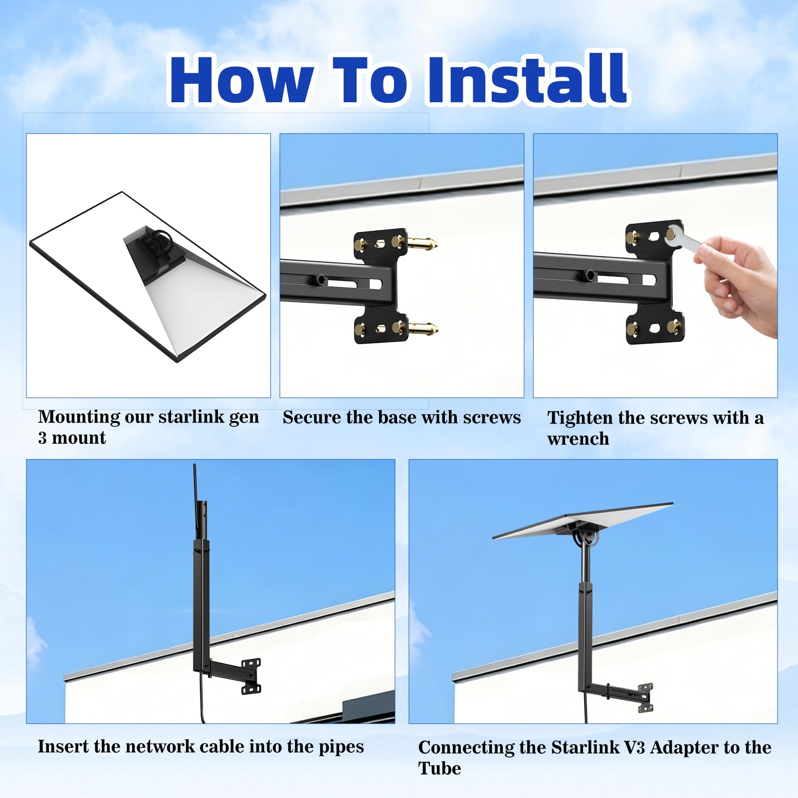 MQFORU Support Starlink Gen 3, Support mural réglable pour antenne satellite, résistant aux intempéries, pour Starlink Standard 4/4X/Gen 3/V2/Mini Dishy