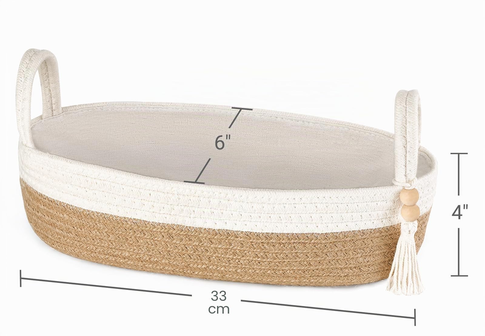 Mkono Kleiner Aufbewahrungskorb für Toilette, Toilettenspülkasten, böhmische Badezimmerdekoration, gewebtes Seil, Toilettenpapierhalter, Organizer für Regal, Schlafzimmer, Wohnzimmer, Braun und Weiß