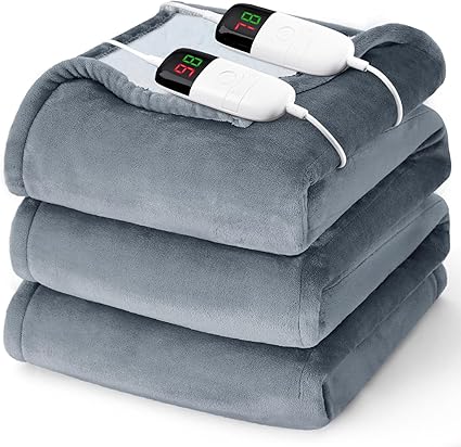 Heated Electric Blanket Queen Size - 84" x 90" Heating Blanket with Dual Control, 10 Levels & 8 Hours Auto Off, Soft Warm Flannel Gift with Over-Heat Protection, ETL & FCC Certified