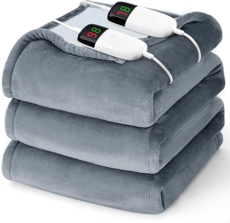 Heated Electric Blanket Queen Size - 84" x 90" Heating Blanket with Dual Control, 10 Levels & 8 Hours Auto Off, Soft Warm Flannel Gift with Over-Heat Protection, ETL & FCC Certified