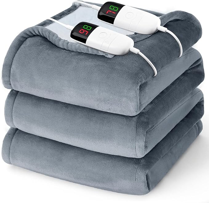 Heated Electric Blanket Queen Size - 84" x 90" Heating Blanket with Dual Control, 10 Levels & 8 Hours Auto Off, Soft Warm Flannel Gift with Over-Heat Protection, ETL & FCC Certified