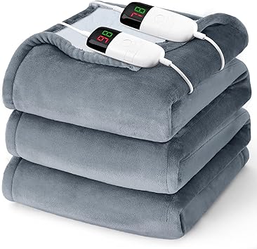 Heated Electric Blanket Queen Size - 84" x 90" Heating Blanket with Dual Control, 10 Levels & 8 Hours Auto Off, Soft Warm Flannel Gift with Over-Heat Protection, ETL & FCC Certified