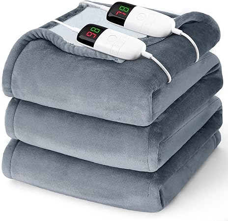Heated Electric Blanket Queen Size - 84" x 90" Heating Blanket with Dual Control, 10 Levels & 8 Hours Auto Off, Soft Warm Flannel Gift with Over-Heat Protection, ETL & FCC Certified