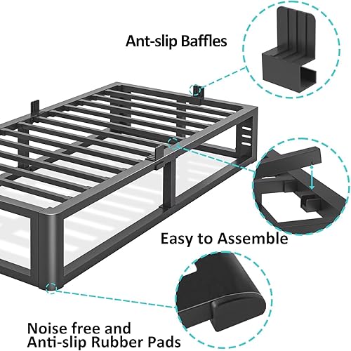 Miniatura 4 de Base de cama metálica resistente de 12 pulgadas tamaño individual XL con esquinas redondeadas y agujeros para cabecero, con sujetadores de colchón