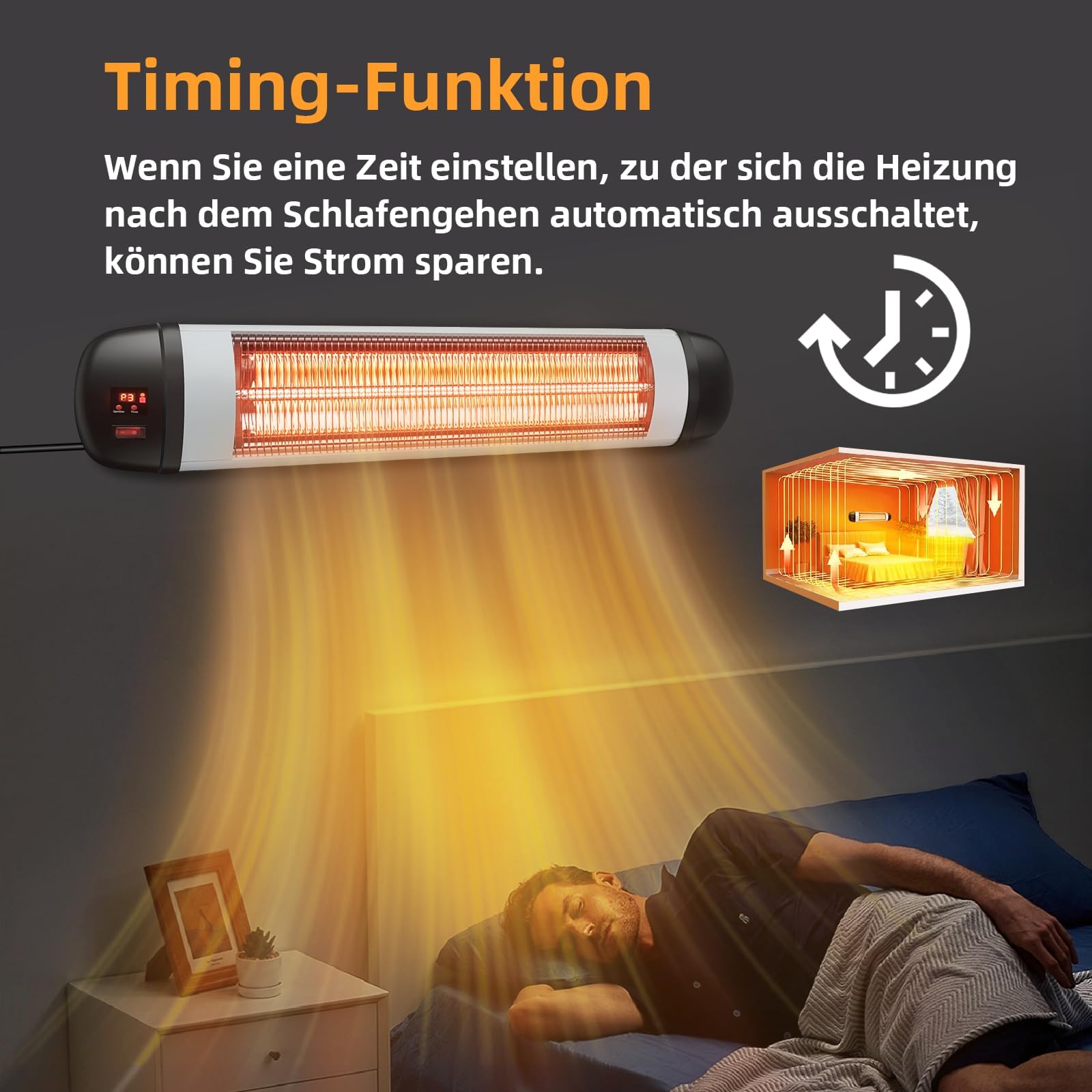 Heizstrahler Terrasse Infrarotheizung 2500W - Infrarot Strahler | Outdoor mit Fernbedienung Elektrisch Wärmestrahler Wandmontage 3 Heizstufen Terrassenstrahler Aussen für Bad Balkon Garten