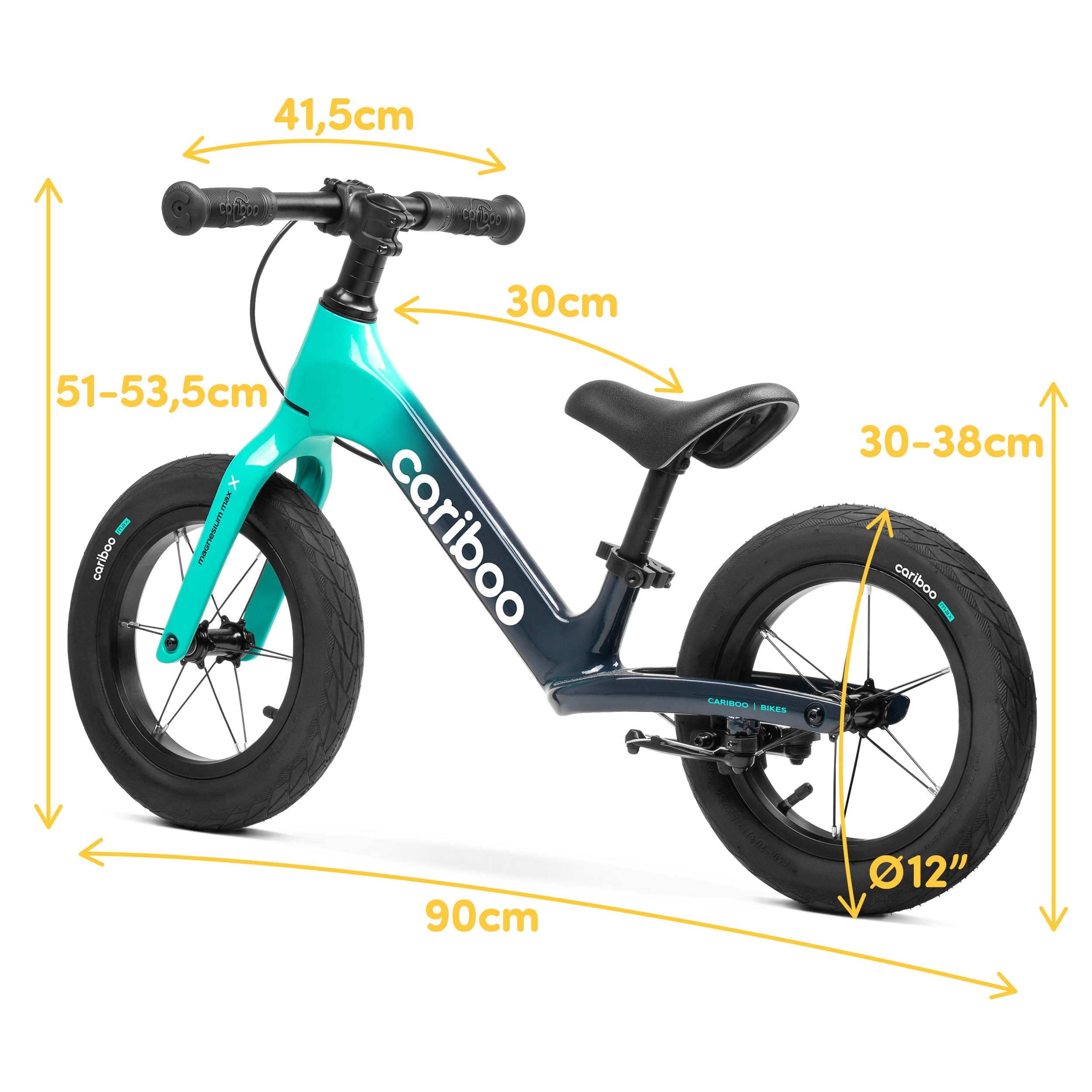 Cariboo Rowerek Biegowy dla Dzieci od 2 lat - Ultralekki 3,6 kg - Regulacja Siodełka i Kierownicy - Magnezowa Rama, Hamulec V-brake - Obciążenie do 30 kg - Magnesium Max