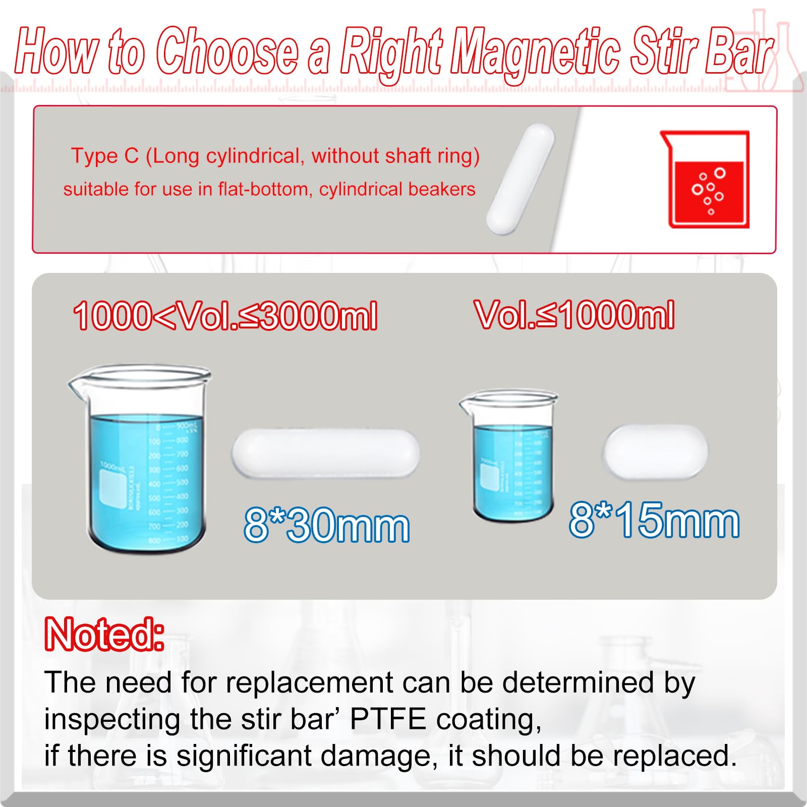 PTFE Magnetic Stir Bars - Set of 8 -5