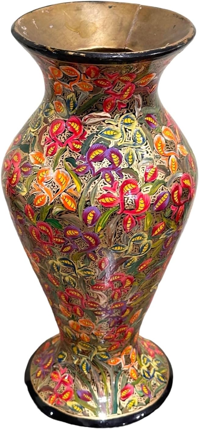 Kashmiri Paper Mache Handcrafted 1 Flower Vase Showpiece for Home Decor and Diwali Gift Purpose 14 Inch Multicolor