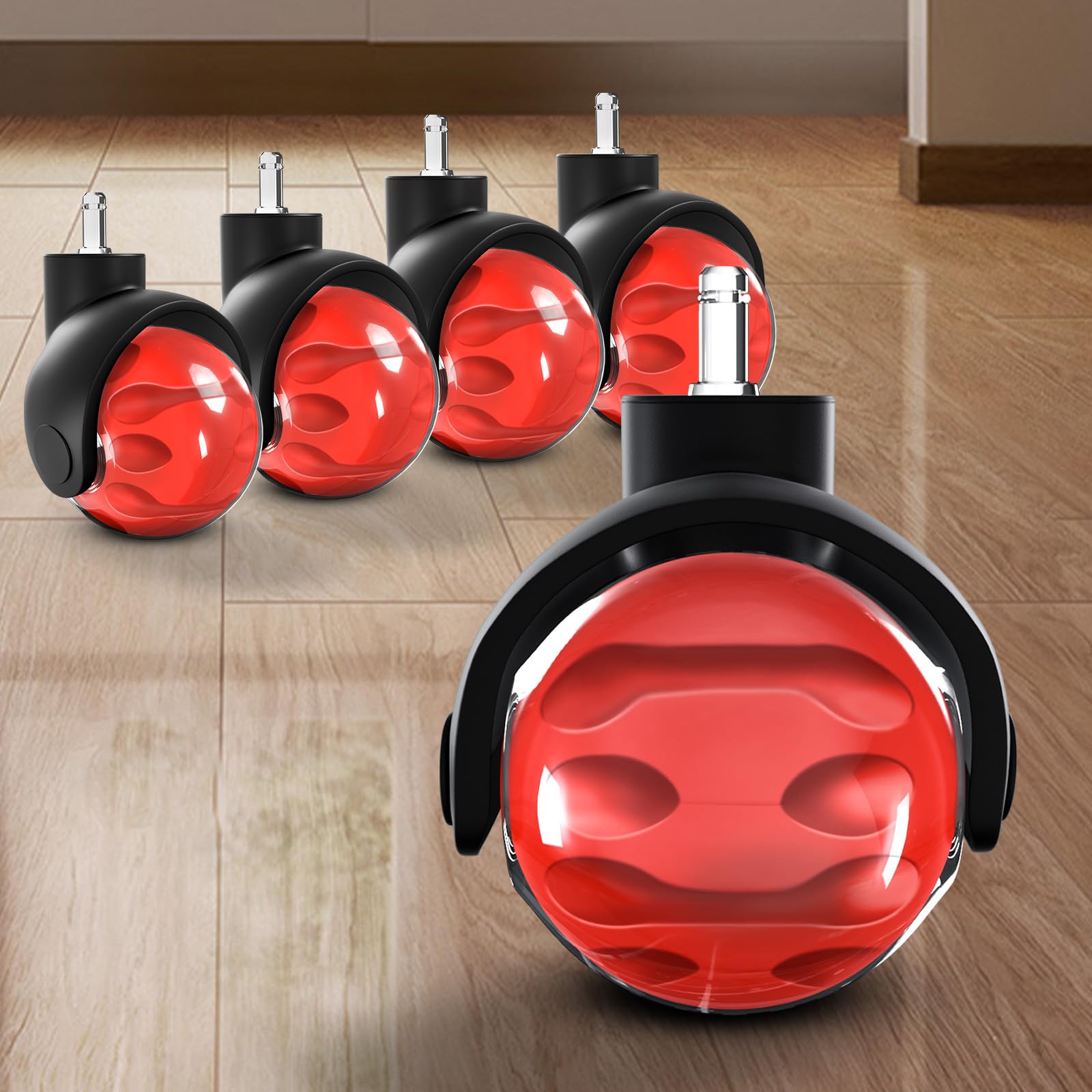 Sytopia Bürostuhl Rollen 5er Set in Rot, Rollen für Bürostühle 11 x 22 mm für Teppichböden, Hartboden, Bodenschutzmatte, Gaming Stuhl, Strapazierfähig, Glatt und Leise.