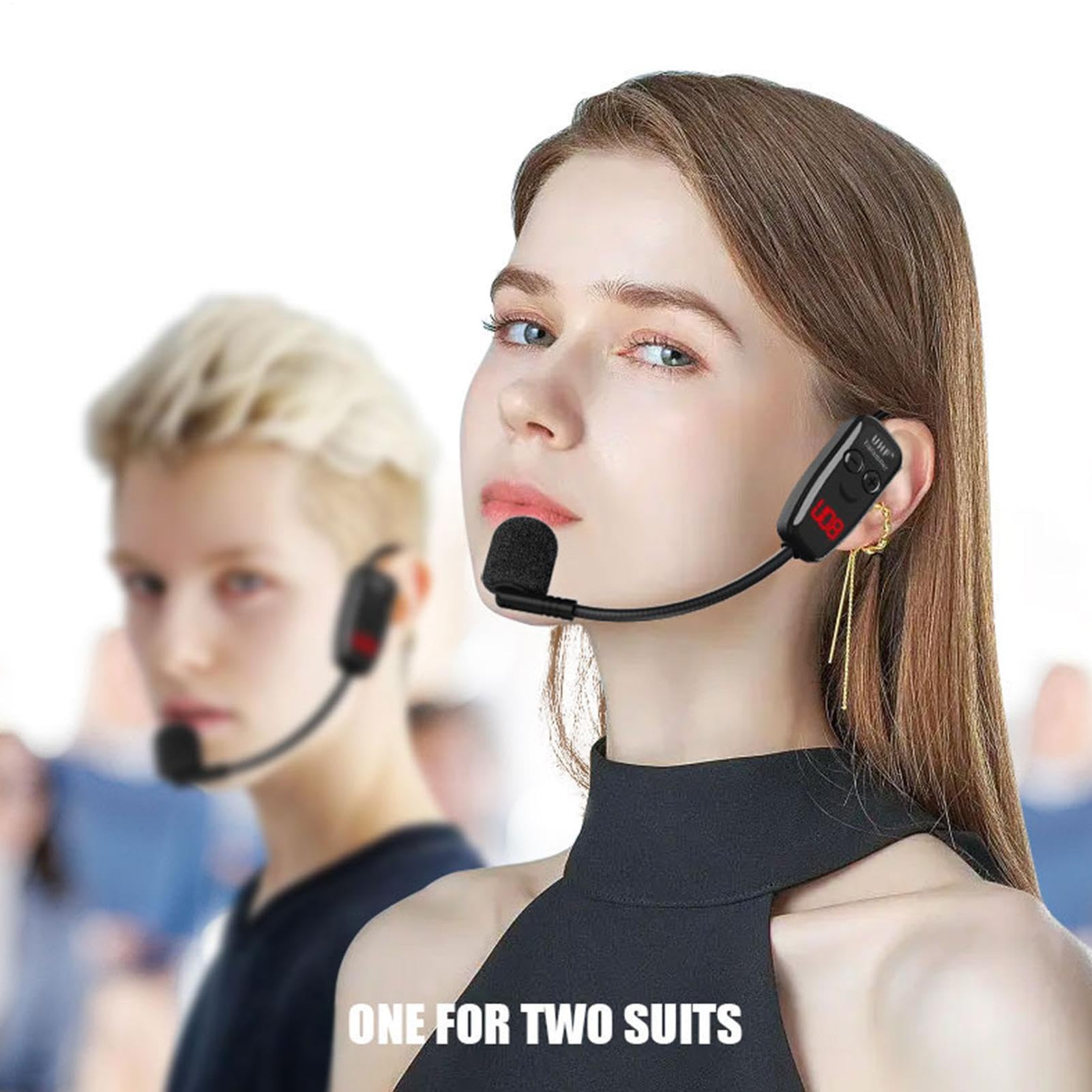 Microfono per fitness – microfoni wireless da palestra, microfono portatile ad archetto, di acquisizione vocale a prova di sudore, ricevitore trasmettitore audio ricaricabile, attrezzatura di