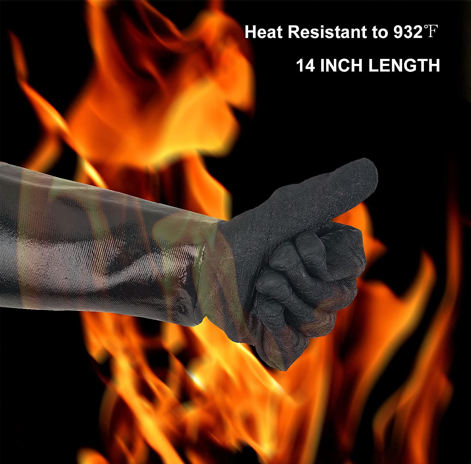 Guantes de barbacoa para freidora de pavo, resistentes al calor, guantes para cocinar a la parrilla, 14 pulgadas, 500.0 °C, a prueba de calor, para horno/ahumador/barbacoa para manejar alimentos