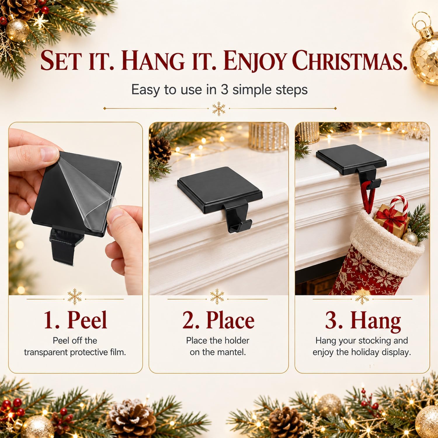 Christmas Stocking Holders for Mantle Set of 6, Heavy Duty Stocking Hangers Stocking Hook Christmas Ornaments for Counter Tables Window Fireplace Mantle Decoration