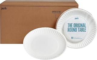 Perk Economy Paper Plates - 9 Inch Disposable Plates for Light Foods, White, 1000 Pack