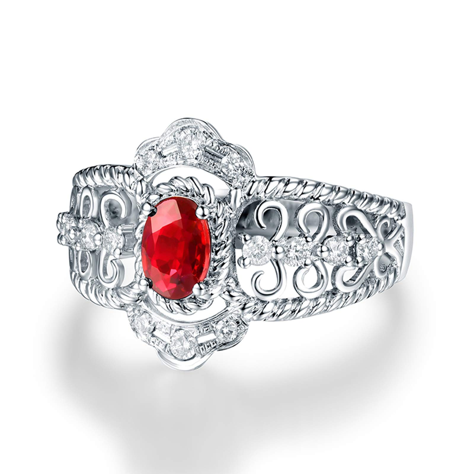 0.44ct Rubin Ringe Verlobung, 18K(750) Weißgold Damenring Namen mit Diamant Jubiläumsringe für Sie Größe 60 (19.1)