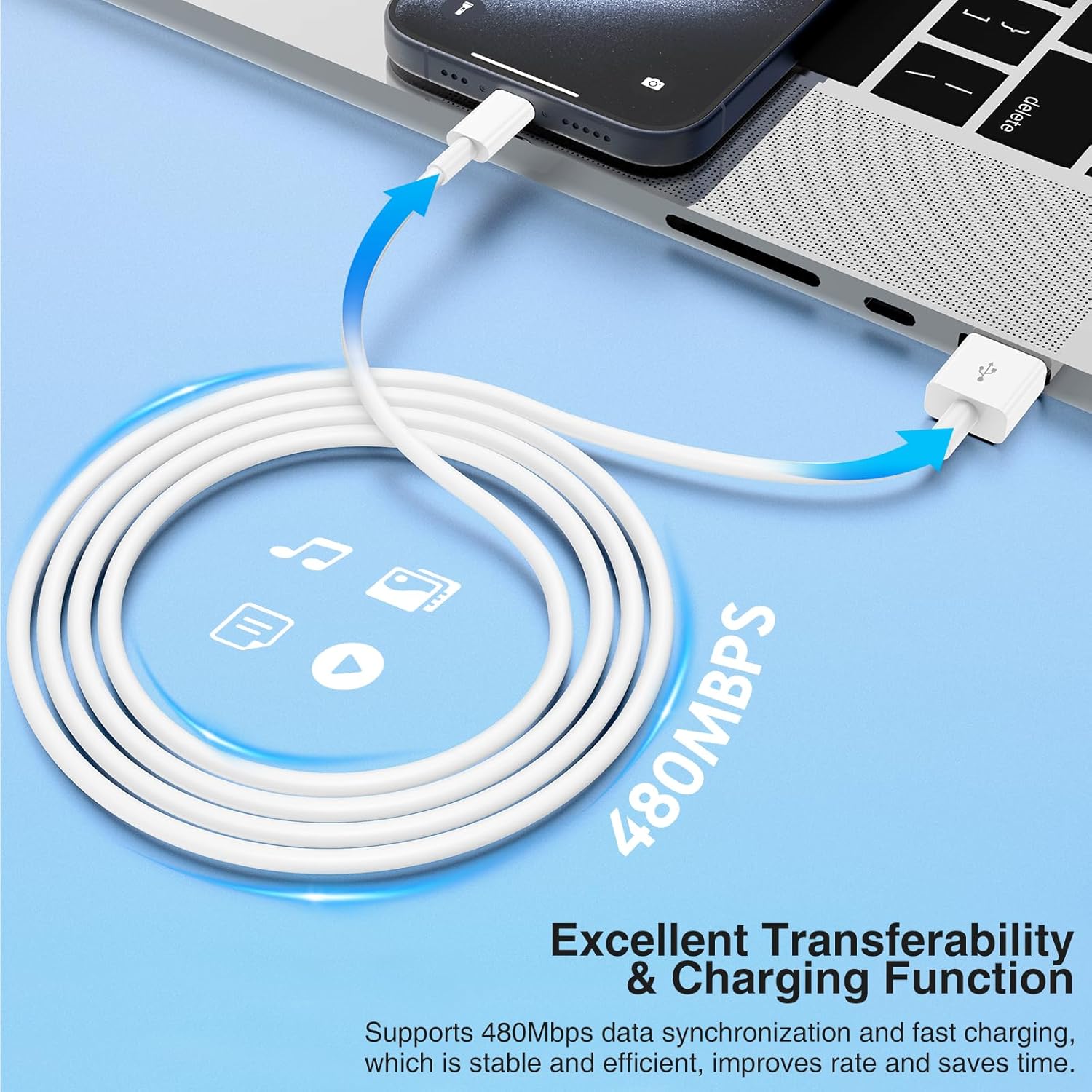 USB to USB C Cable for iPhone 16/17/15 [MFi Certified] Carplay Cable Car Charger Cord 6FT/4Pack Compatible with iPhone 16 Plus/16 Pro/16 Pro Max, iPhone 15 Plus/15 Pro/15 Pro Max,iPad Air/Mini-White - Image 4