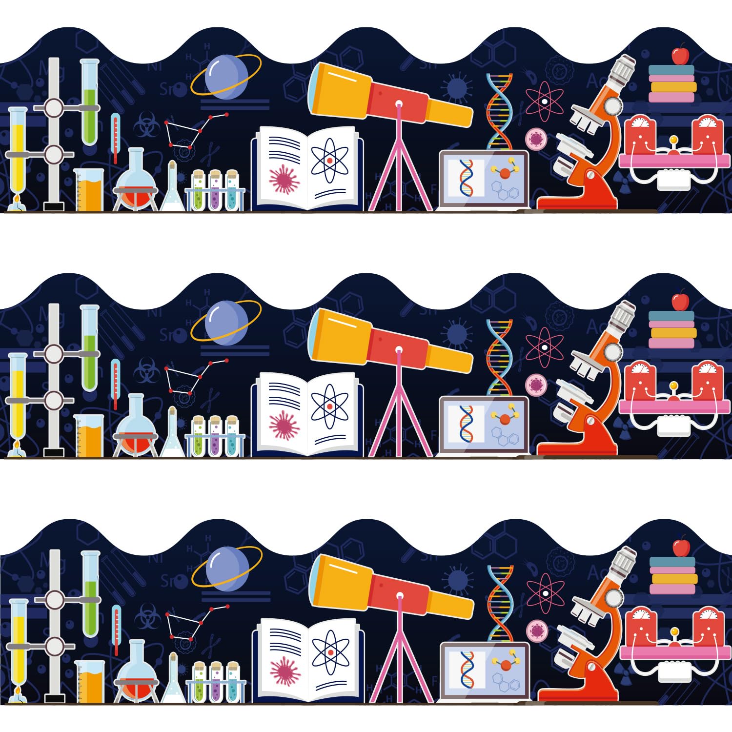 72pcs Back to School Bulletin Board Borders, Colorful Science Lab Borders Trim Classroom Cutouts Stickers for Office Classroom Board Decorations