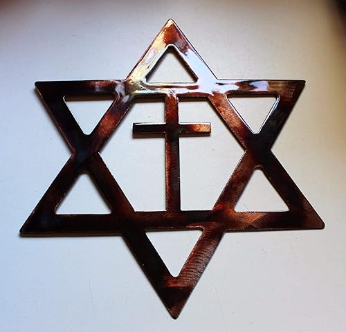 Star of David with Cross 12" CopperBronze HANGING METAL WALL ART DECOR