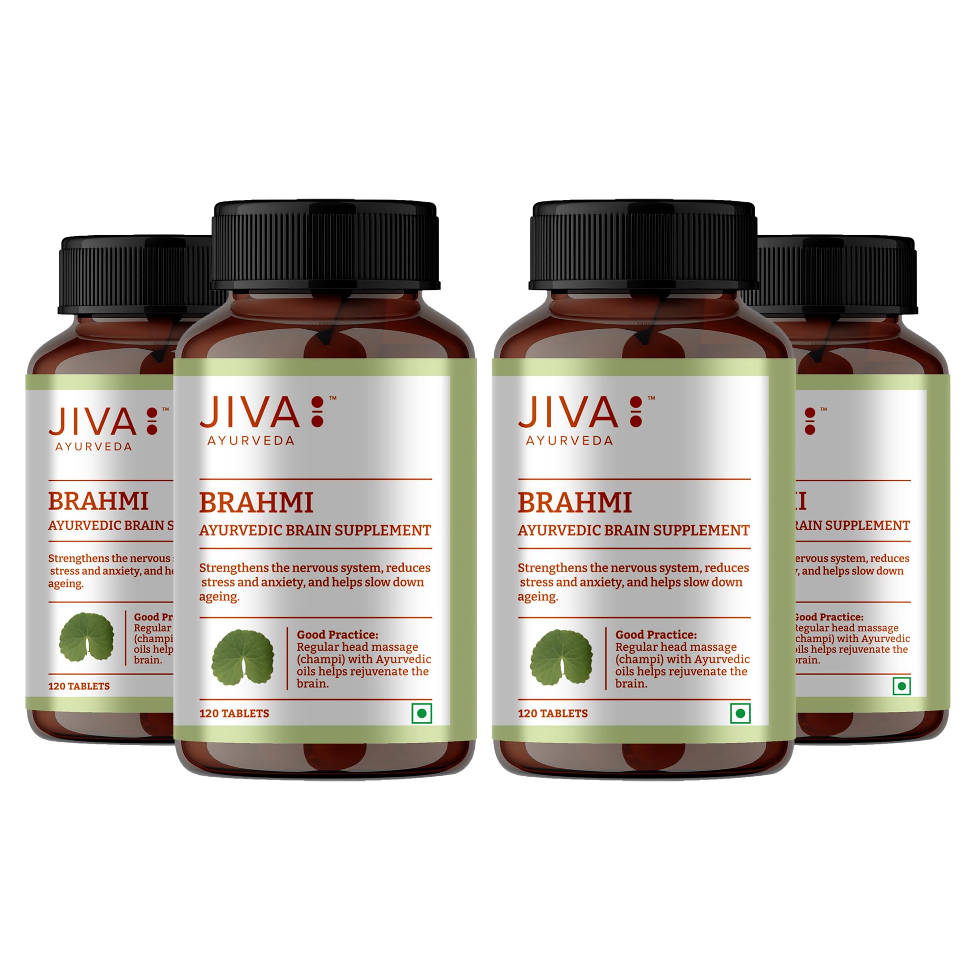 Jiva Brahmi Tablets 500mg 480 Tablet for Mind Wellness | Helps to Relief Stress & Anxiety 120 Tablet (Pack of 4)