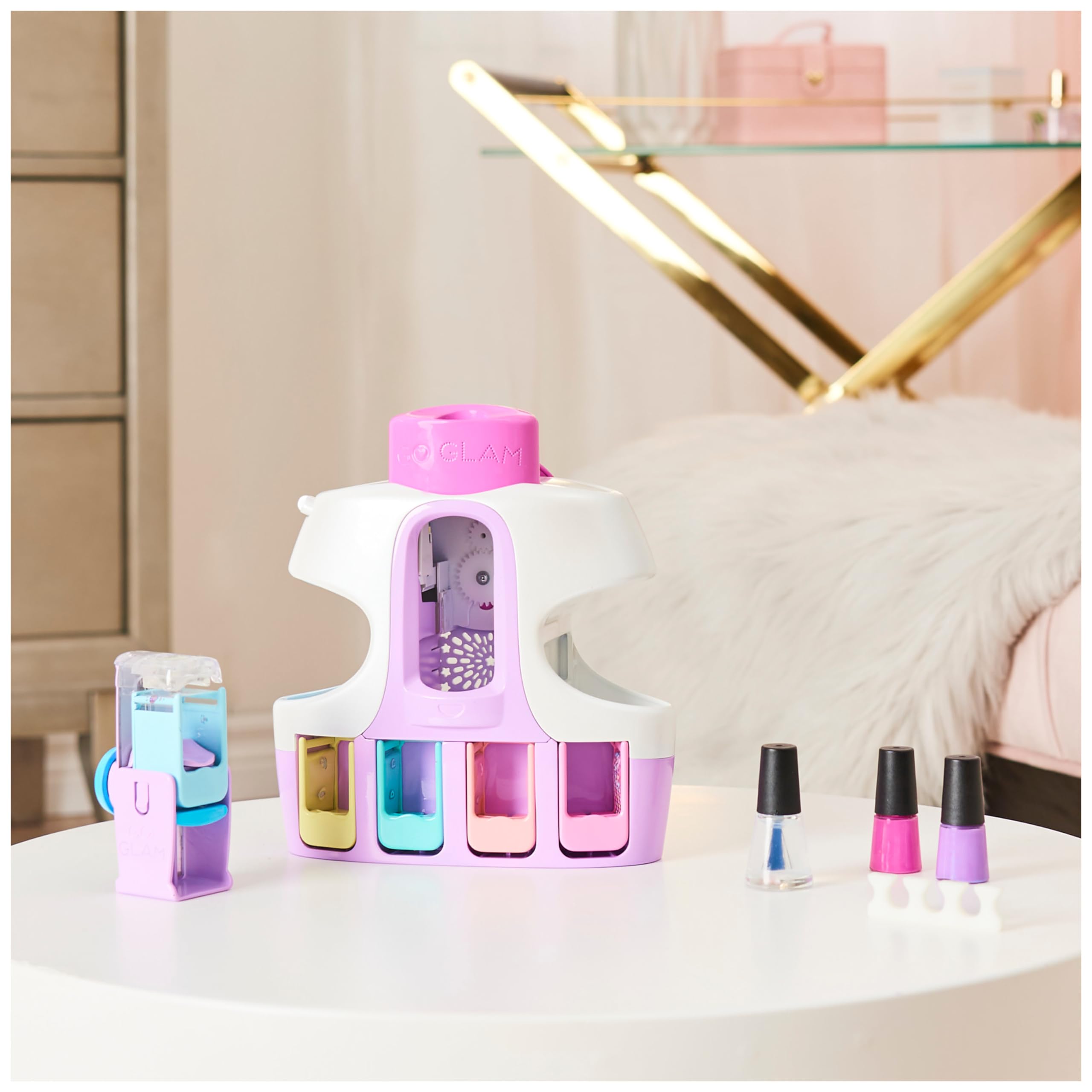Cool Maker GO GLAM Macchina Decora Unghie| Kit unghie bambina | 5 cartucce con 120 decorazioni | 3 smalti per bambina e ventolina | Giocattolo per bambine da 8 anni
