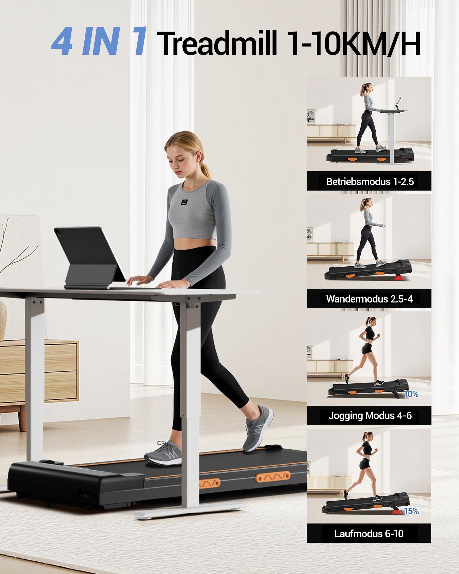 UMAY Laufband für Zuhause klappbar, Laufband mit Steigung für Zuhause 15%, Walking Pad mit Steigung max. Belastung 136 kg, Fernbedienung und LED-Anzeige