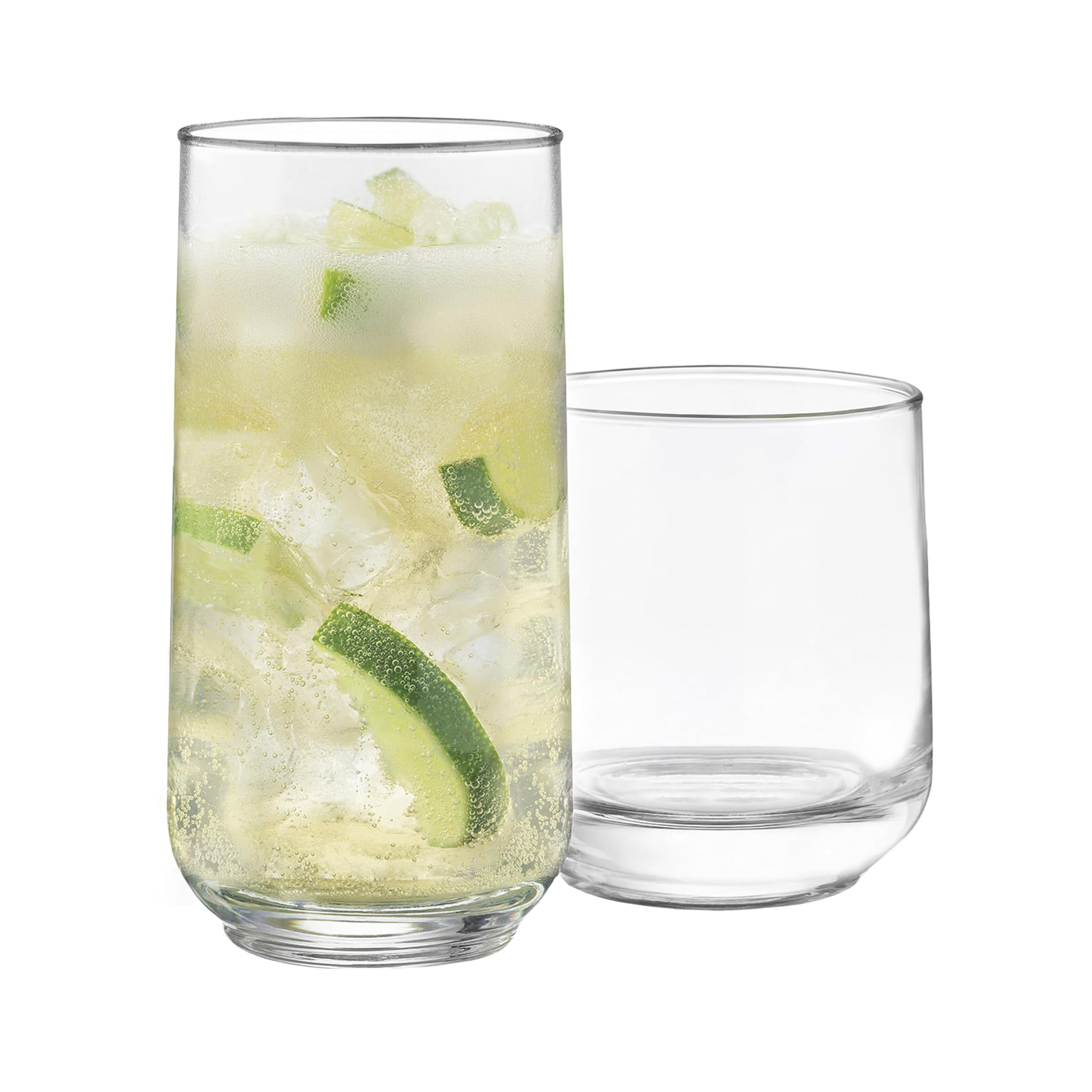 Libbey Ascent Tumbler and Rocks Drinking Glasses Set of 16, Glass Drinking Glasses with Curvature, Versatile Glassware Set for Parties and More