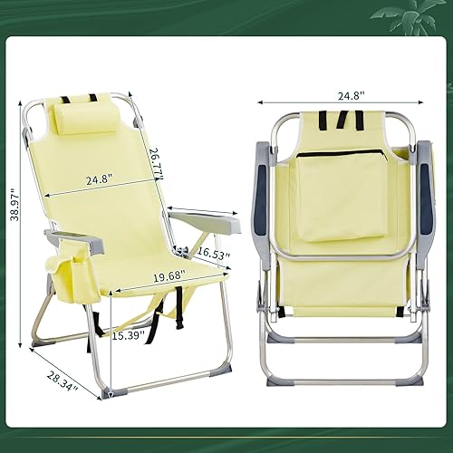 Miniatura 3 de Silla de césped de playa alta para exteriores, silla plegable portátil y ligera para adultos, mochila portátil plegable, con soporte para tazas,
