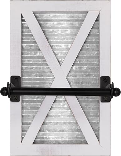 Miniatura 3 de Autumn Alley Soporte de papel higiénico blanco de granja, accesorios decorativos de baño de granja, madera blanca lavada, metal galvanizado